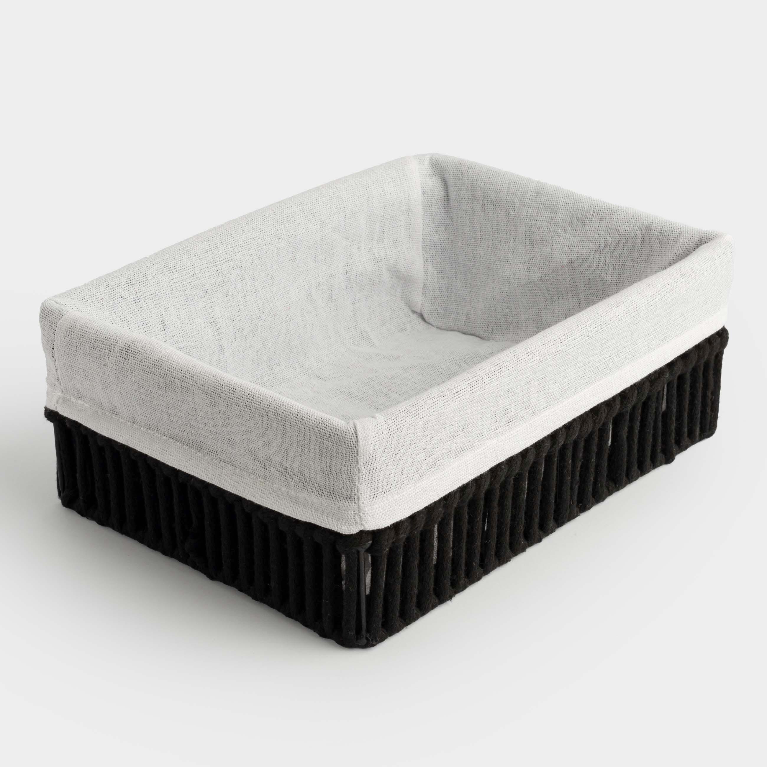 Сақтау себеті, 32x24 см, мақта / темір, тікбұрышты, қара, Ridged, image-3