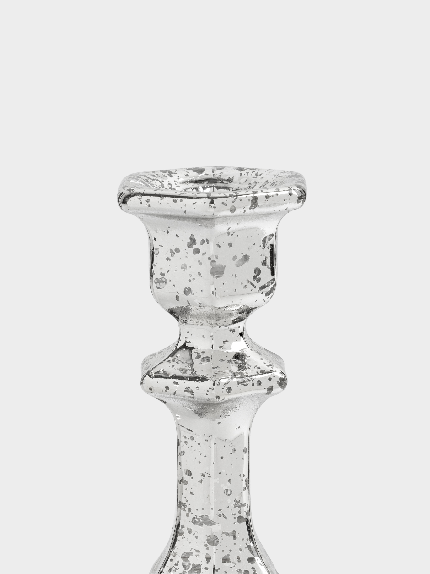 Подсвечник, 14 см, для тонкой свечи, на ножке, стекло, серебристый, Patina, image-1
