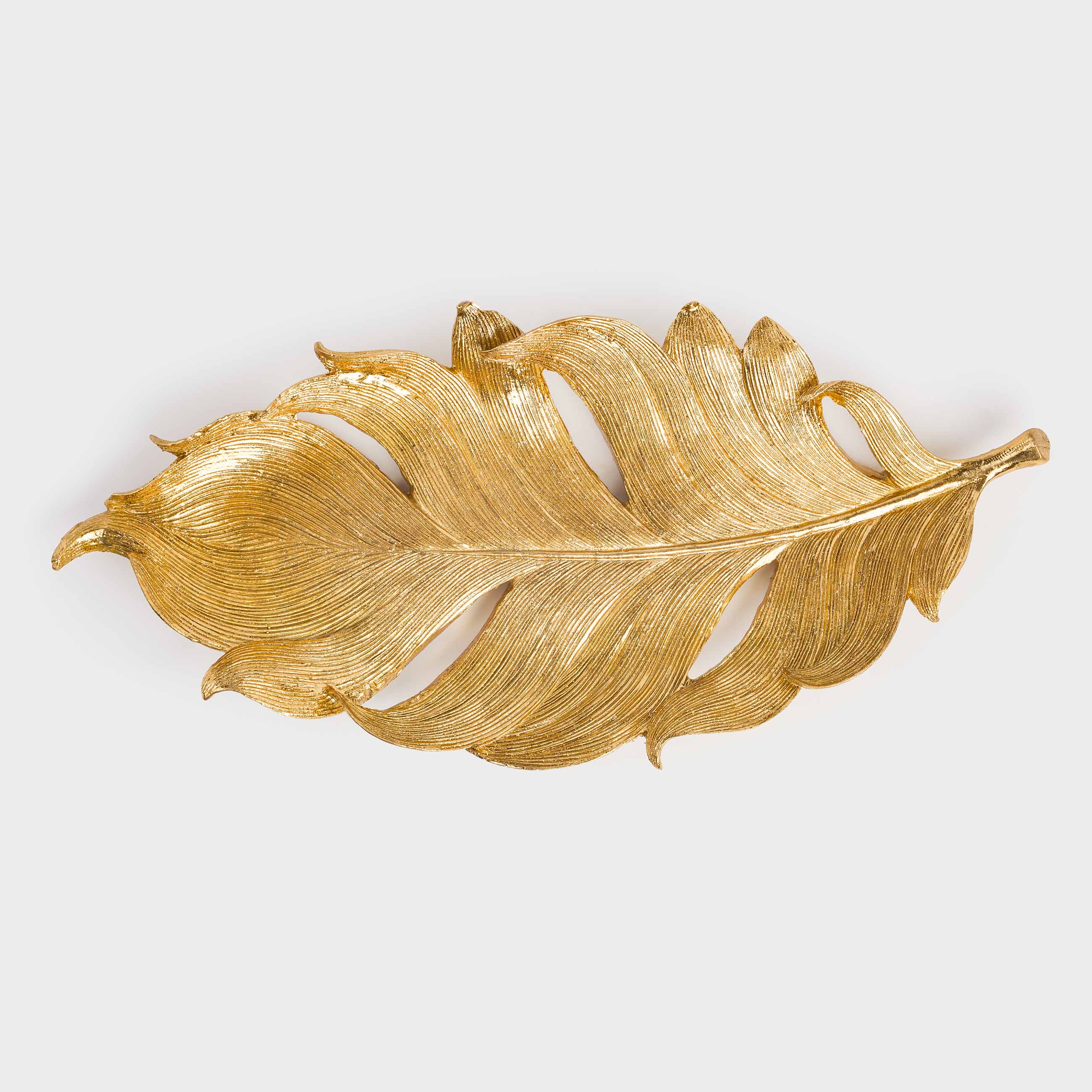 Блюдо декоративное, 38х18 см, полирезин, золотистое, Перо, Feather, image-2