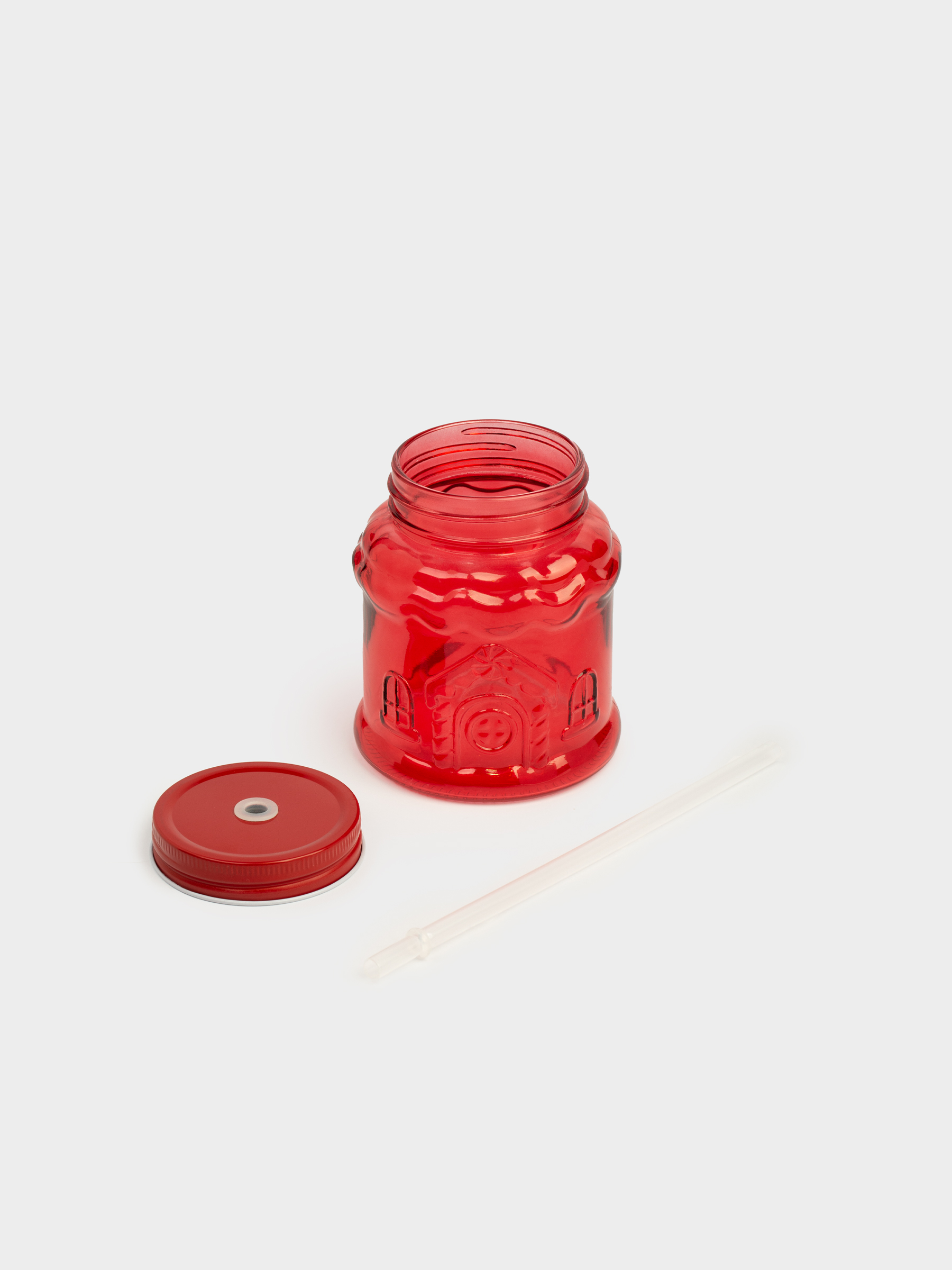 Сусындарға арналған құты, 600 мл, қақпағы мен түтігі бар, шыны, қызыл, Үй, Christmas house, image-4