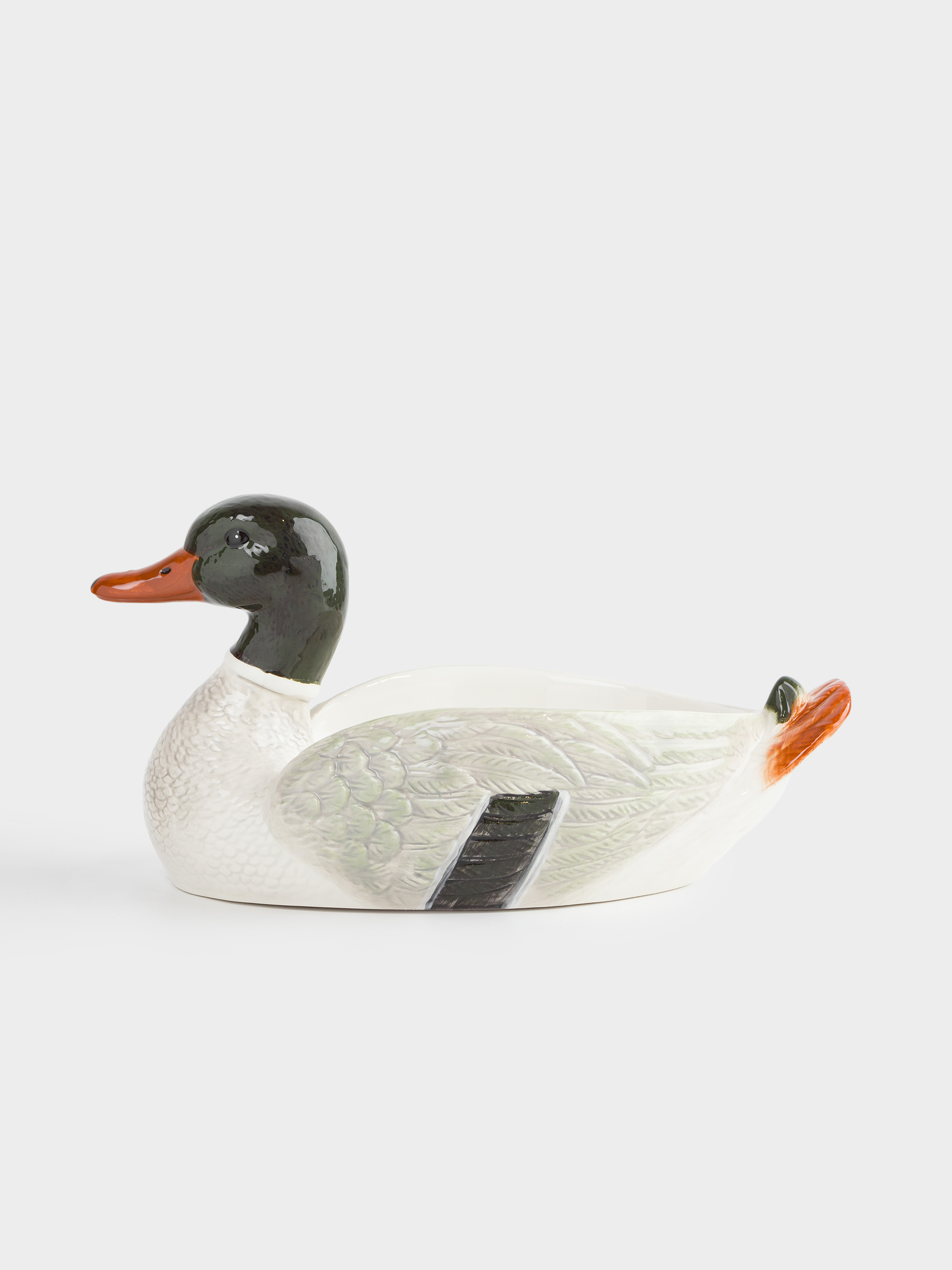 Блюдо глубокое, 34х20х17 см, керамика, зелено-белое, Селезень, Duck, image-1