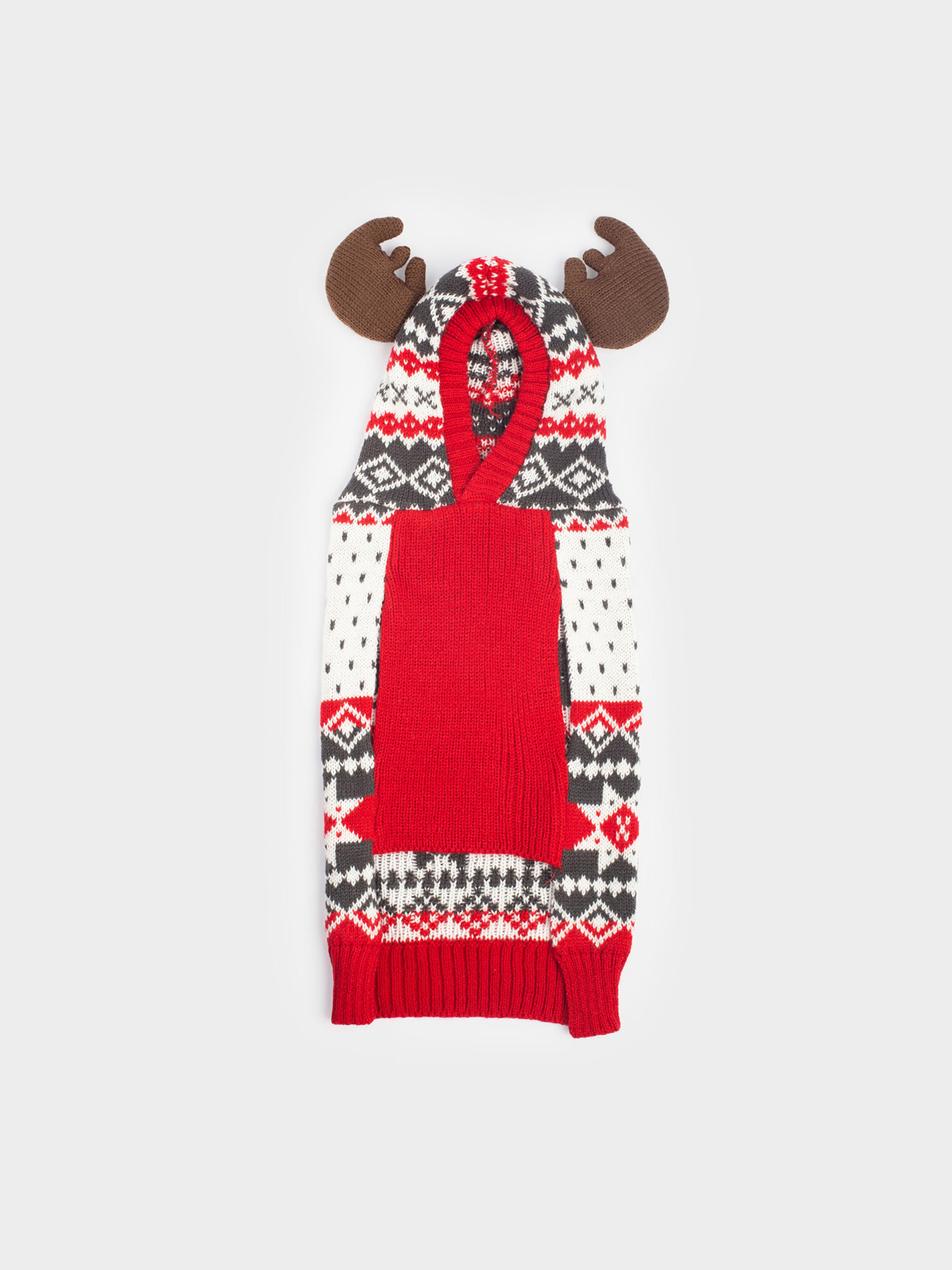 Свитер для животных, 38 см, р. M, с капюшоном, акрил, бело-красный, Зимний узор, Fashion pet, image-0