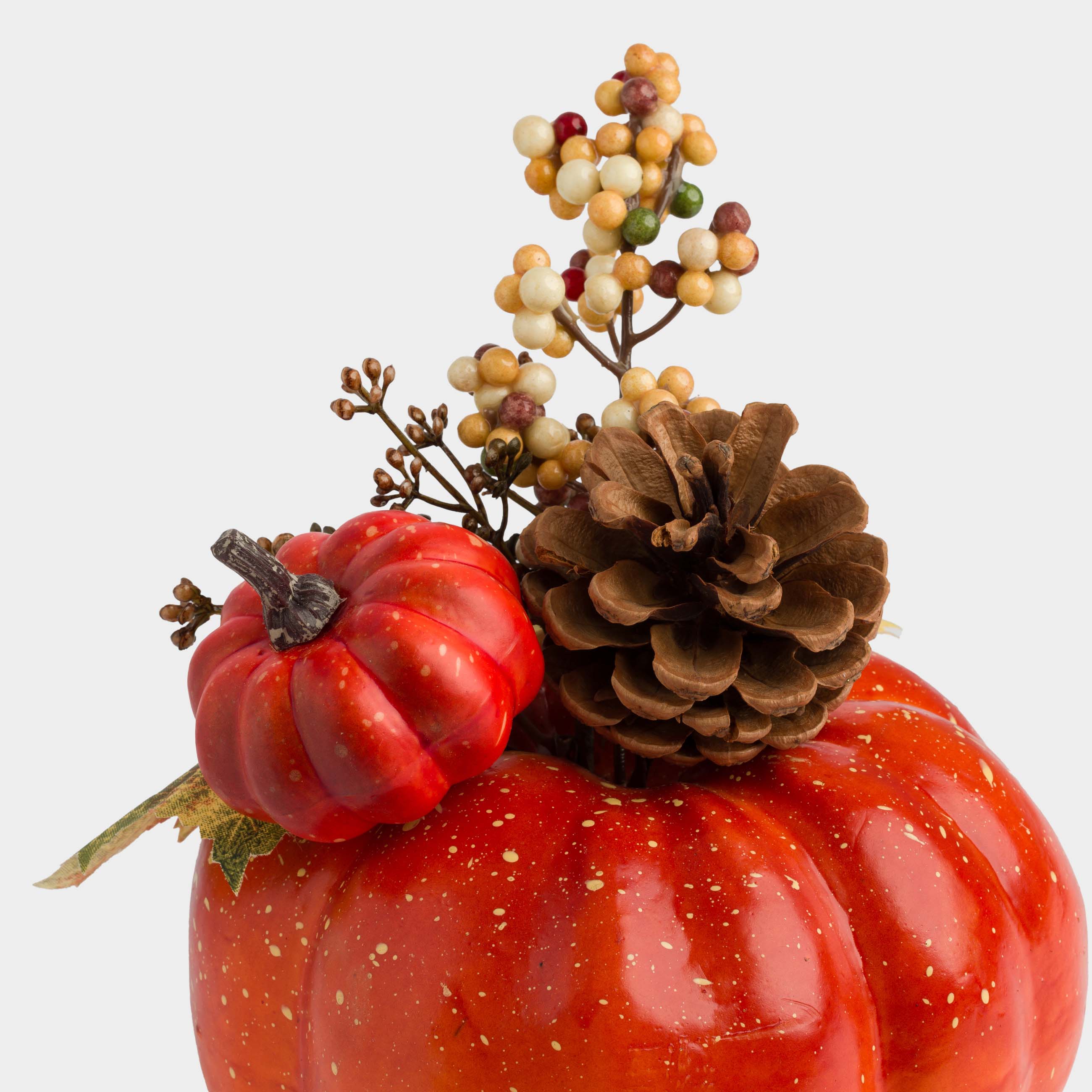 Композиция декоративная, 20 см, пенопласт, Оранжевая тыква и шишка, Forest symphony decor, image-1