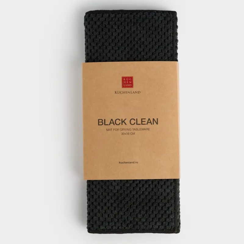 Ыдыстарды кептіруге арналған төсеніш, 30х38 см, микрофибра, қара, Black clean