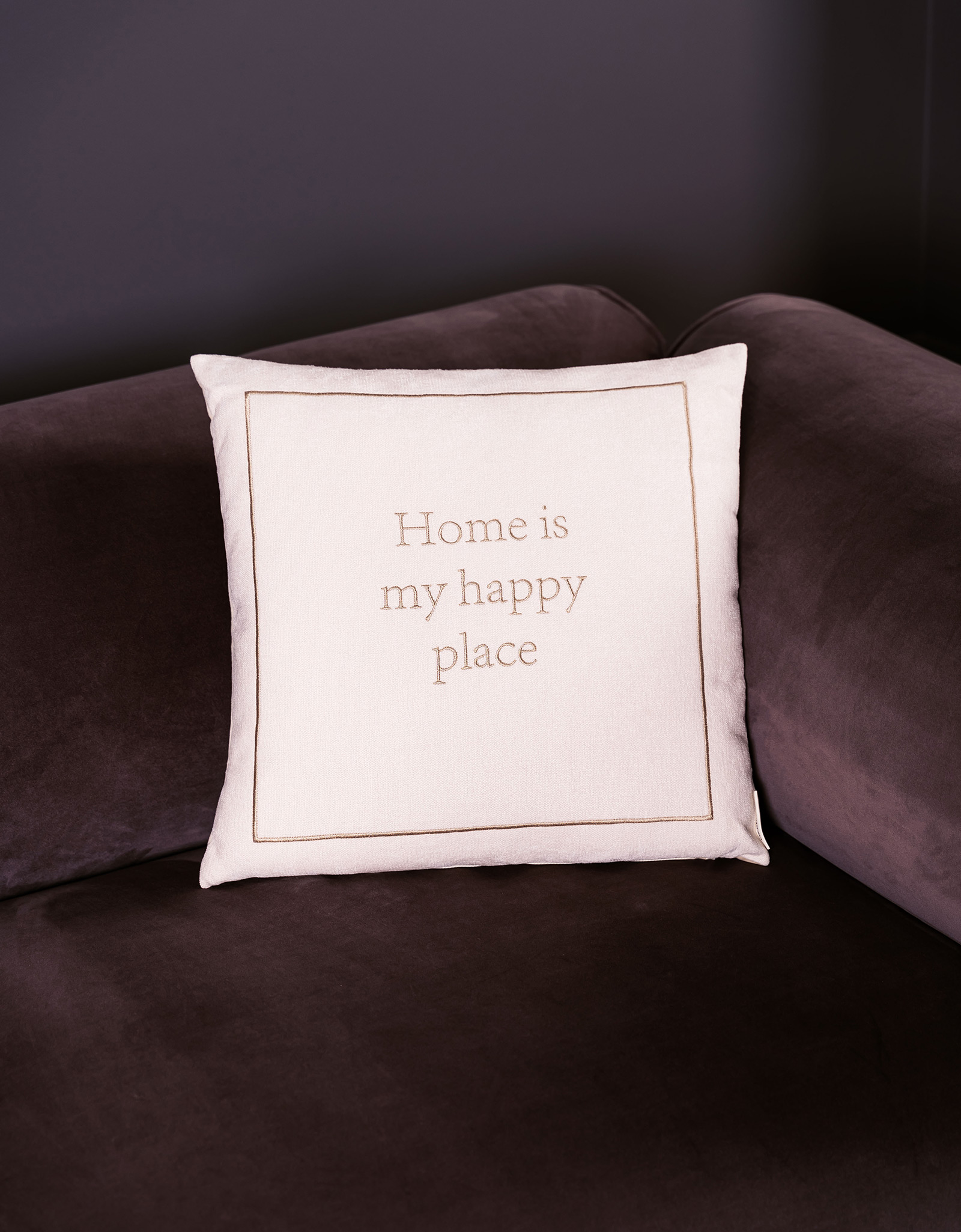 Подушка декоративная, 45х45 см, шенилл/вельвет, молочная, Home is my happy place, Chenill, image-2