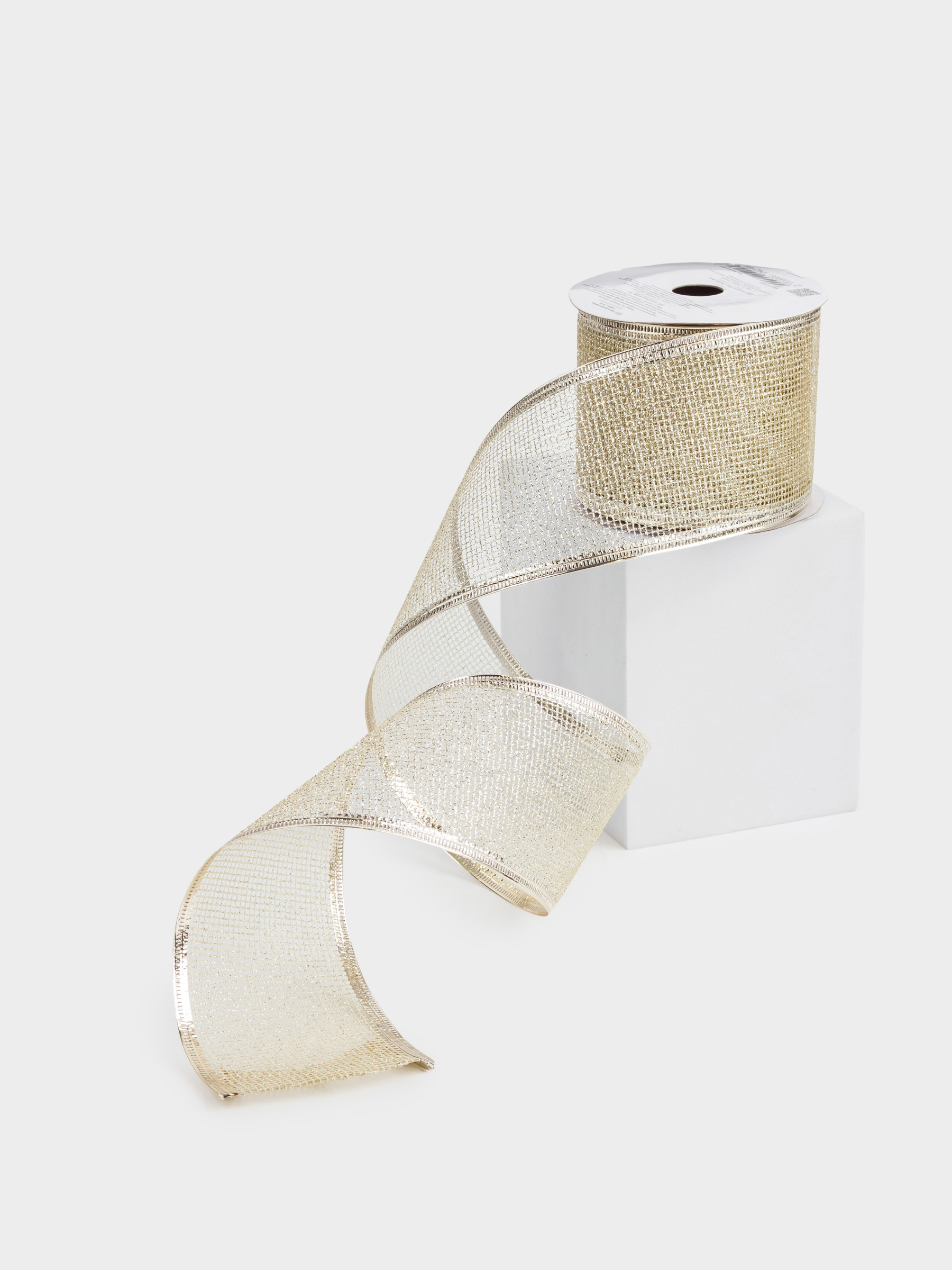 Сәндік таспа, 5 м, иілімді, полиэстер, шампан, Тор, Ribbon christmas, image-2