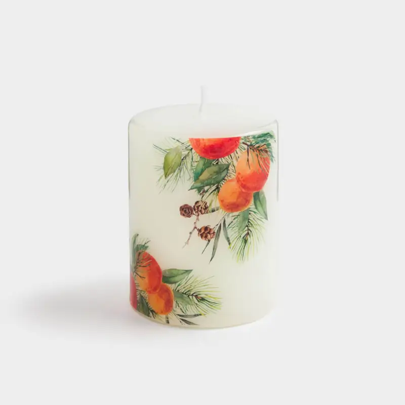 Свеча, 9 см, цилиндрическая, белая, Апельсины и шишки, Christmas miracle, image-0