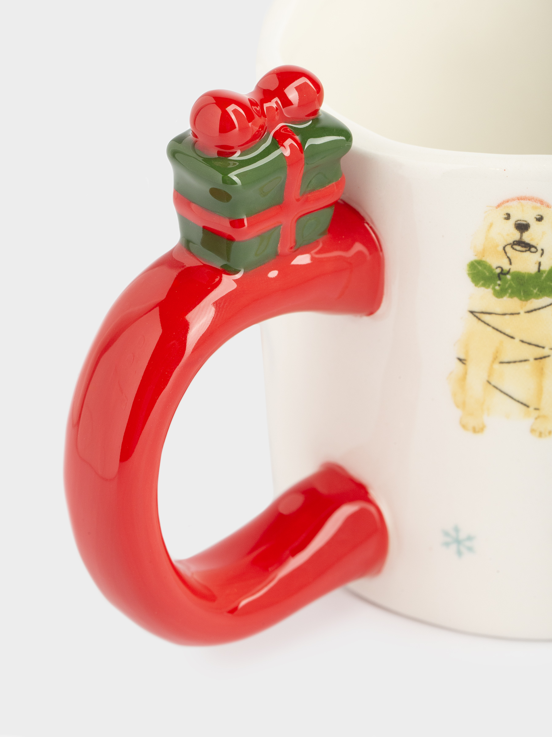 Кружка, 370 мл, керамика, молочно-красная, Собаки с подарками, Christmas dog, image-3