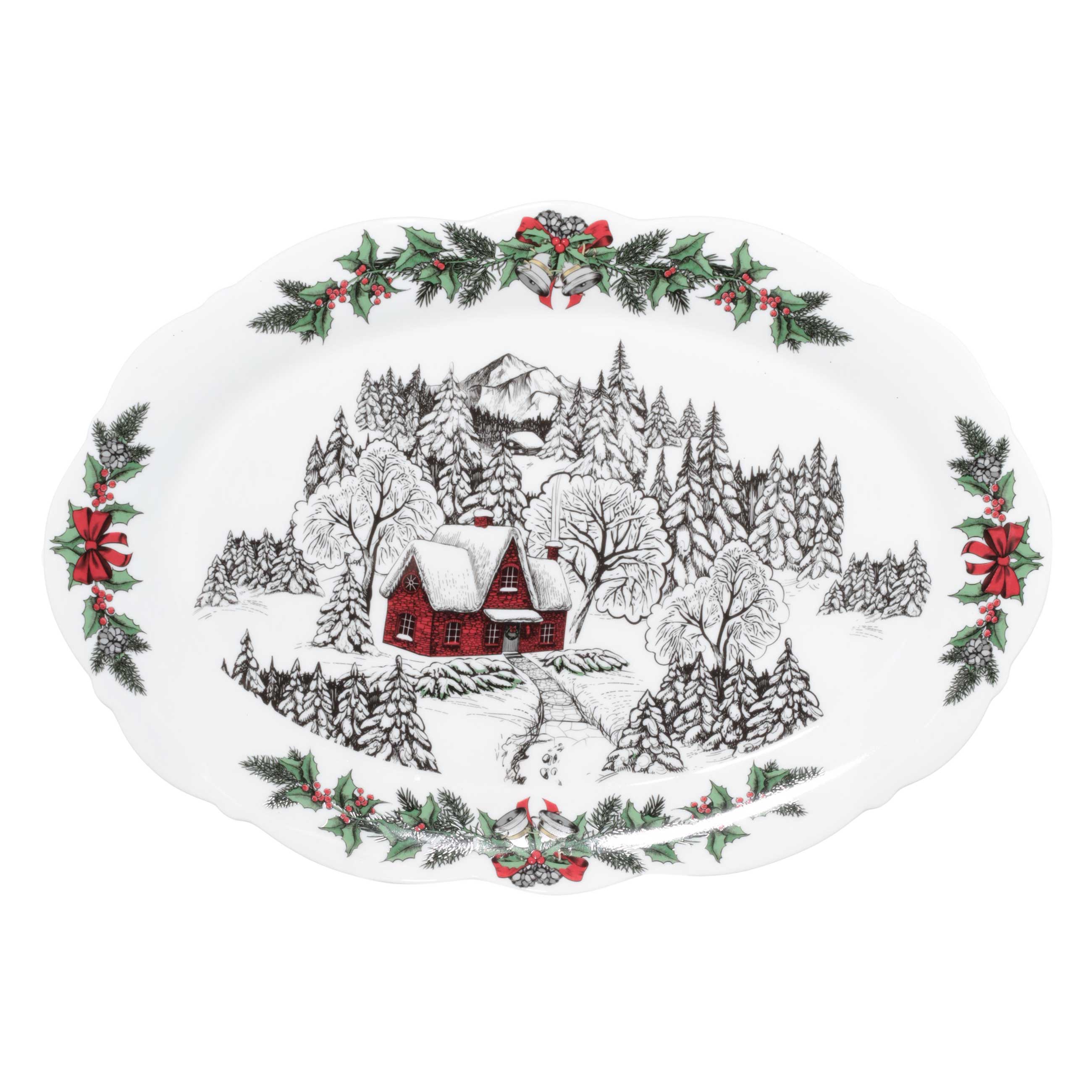 Табақша, 36х см, фарфор N, сопақ, ақ, Ормандағы үй, Forest house, image-0