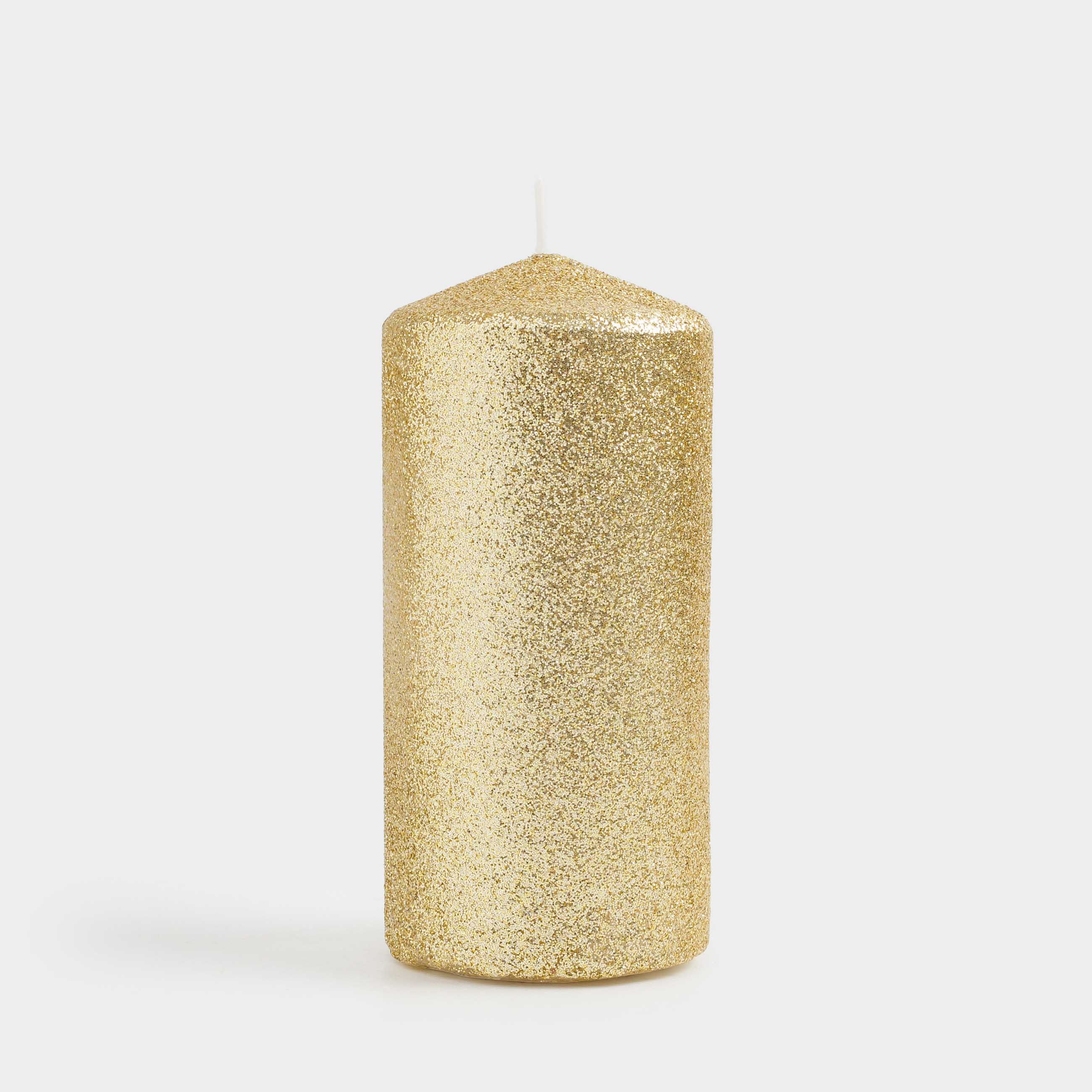 Шам, 10 см, цилиндрлік, жылтырақтары бар, шампан, Sparkly candle, image-0