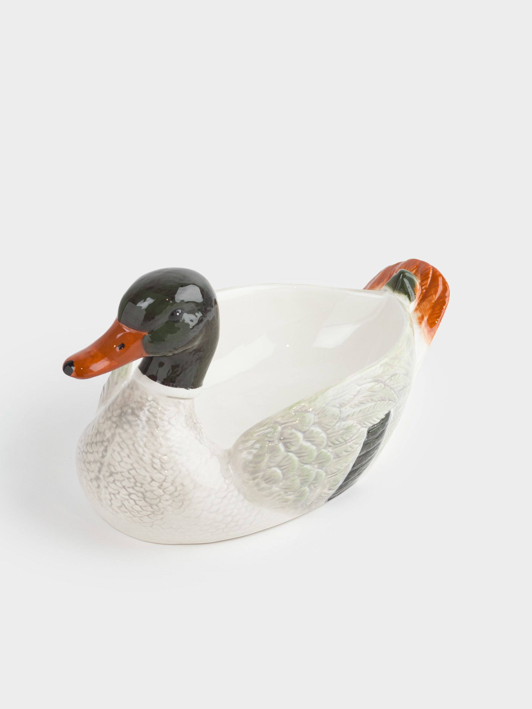 Блюдо глубокое, 34х20х17 см, керамика, зелено-белое, Селезень, Duck, image-0