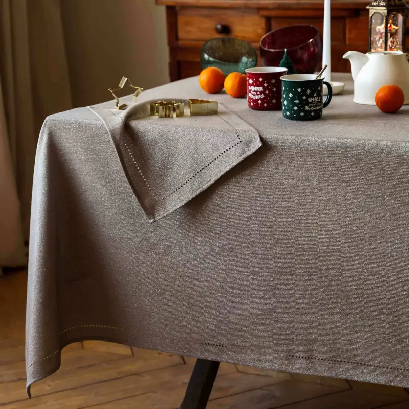 Скатерть, 170х250 см, полиэстер, серо-бежевая, Hemstitch ,image-0