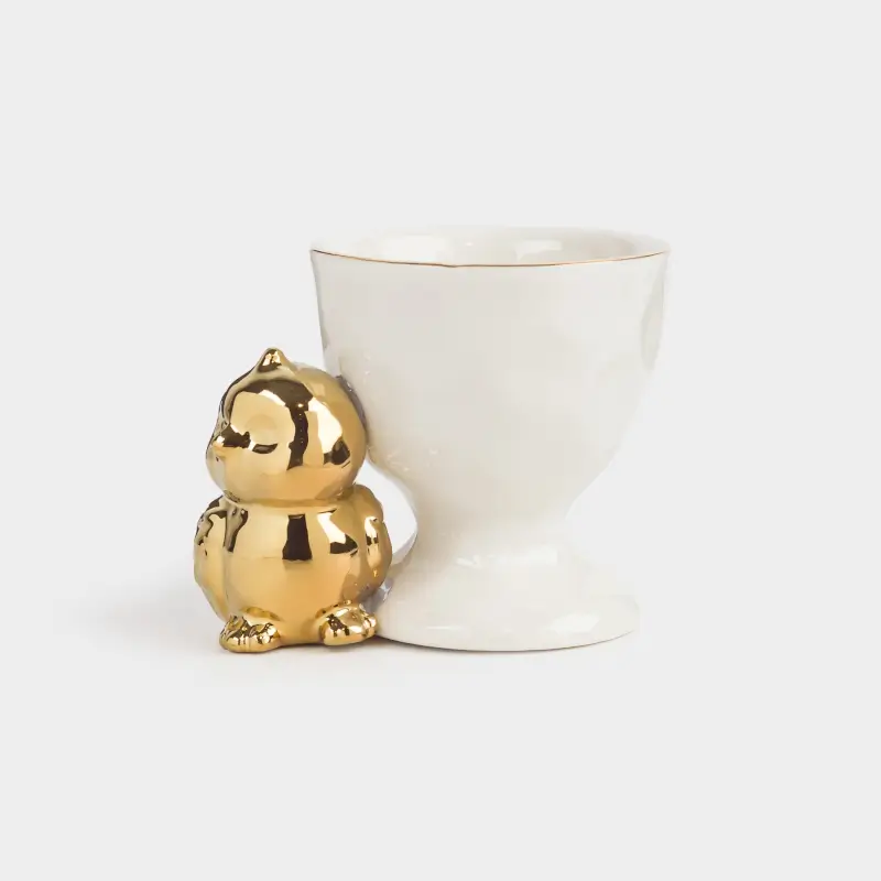 Подставка для яйца, 7 см, фарфор P, бело-золотистая, Цыпленок, Easter gold, image-0