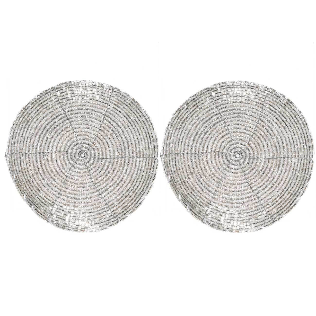Подставка под кружку, 10 см, 2 шт, бисер, круглая, серебристая, Shiny beads изображение № 1