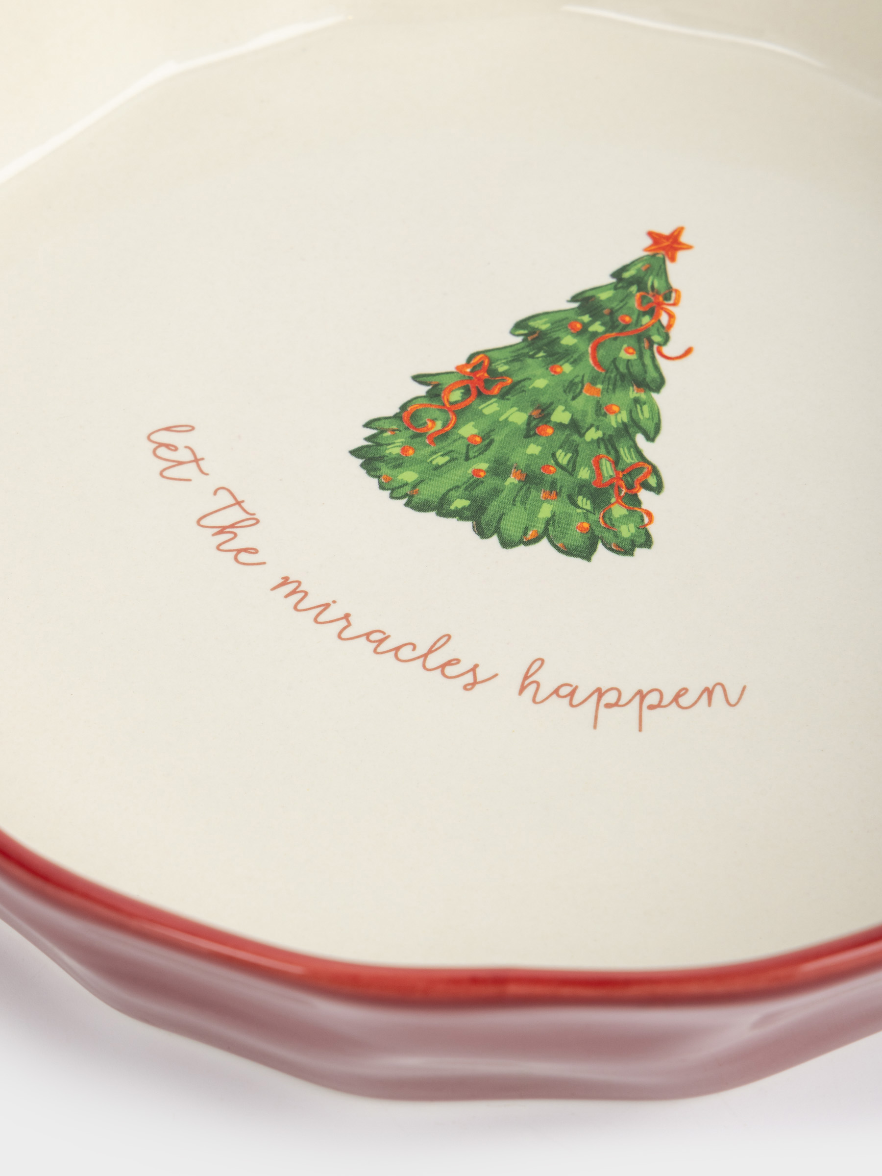 Пісіруге арналған ыдыс, 23х6 см, керамика, дөңгелек, қою қызыл, Жылқысы бар шырша, Christmas tree, image-2