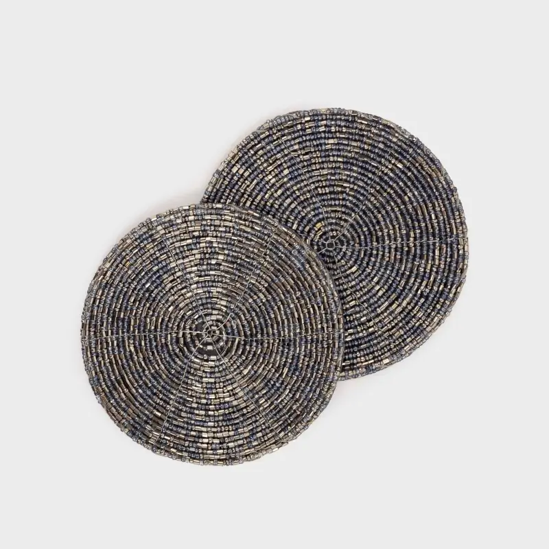 Подставка под кружку, 10 см, 2 шт, бисер, круглая, серебристо-голубая, Shiny beads ,image-0