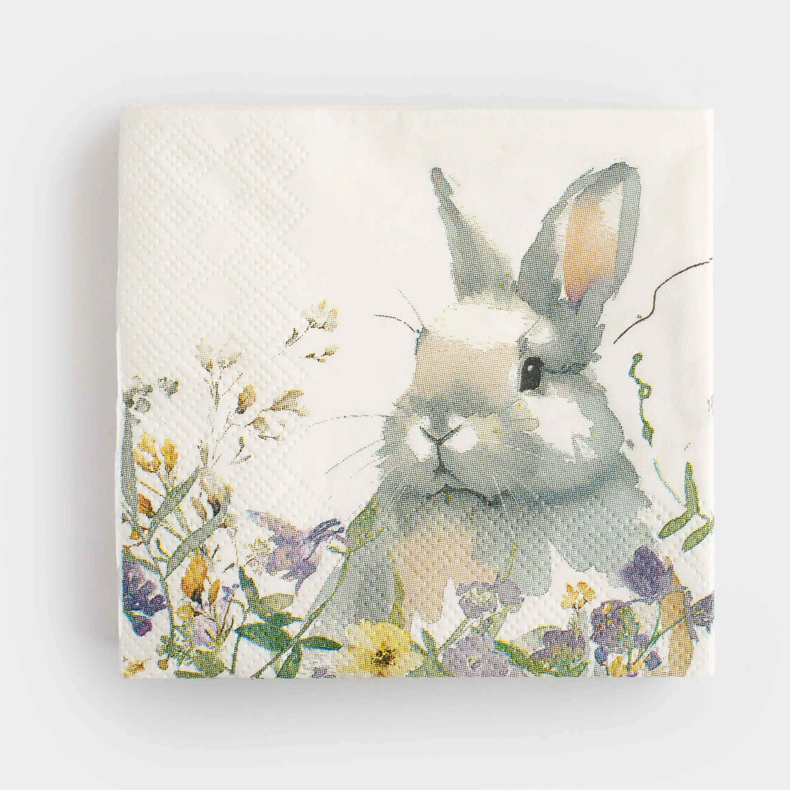 Салфетки бумажные, 21х21 см, 20 шт, квадратные, белые, Кролик в цветах, Easter