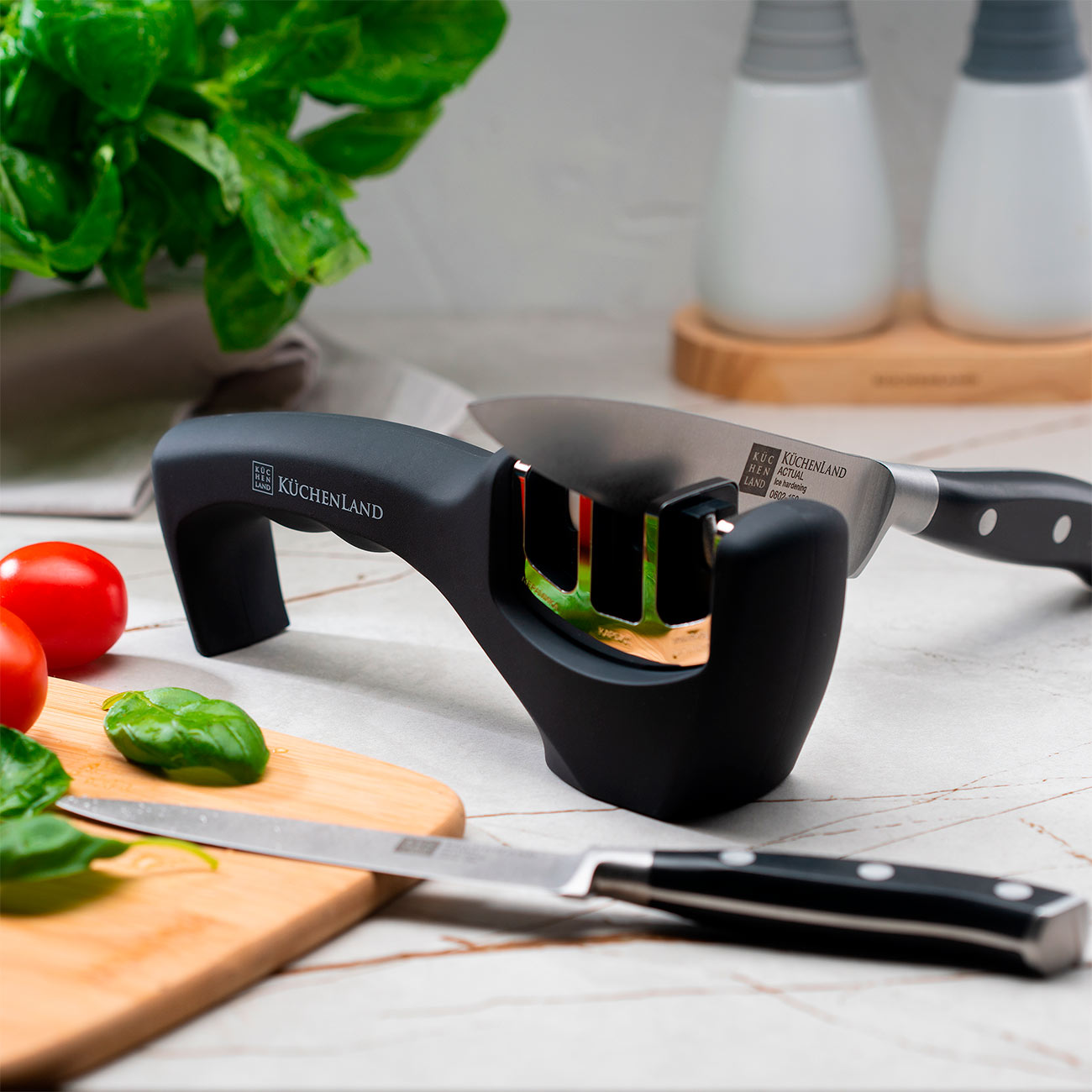 Точило для ножей, 20 см, три этапа заточки, пластик/сталь, черное, Accessories, image-3