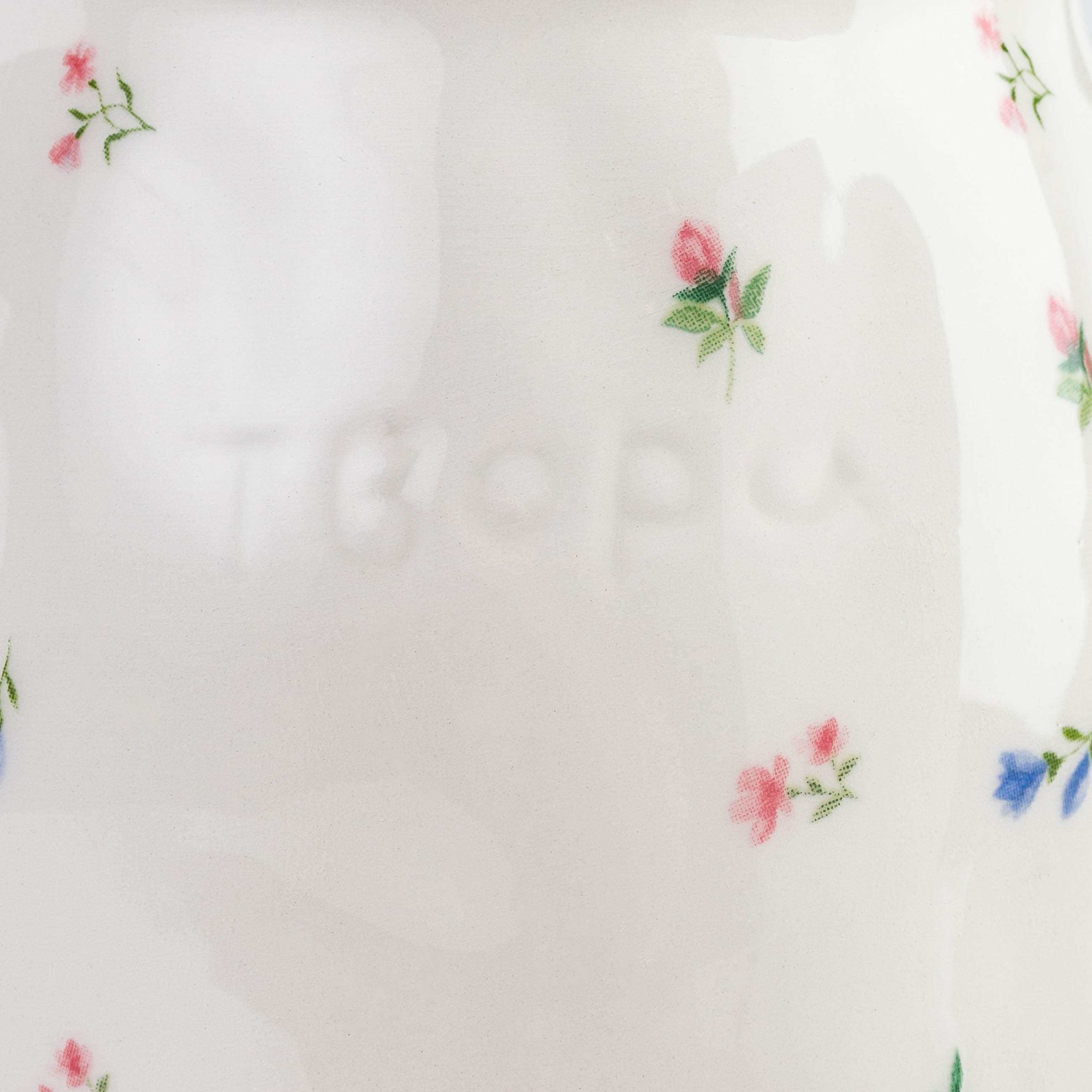 Сахарница, 12 см, 370 мл, с ложкой, керамика/дерево, молочная, Цветы, El flora, image-5