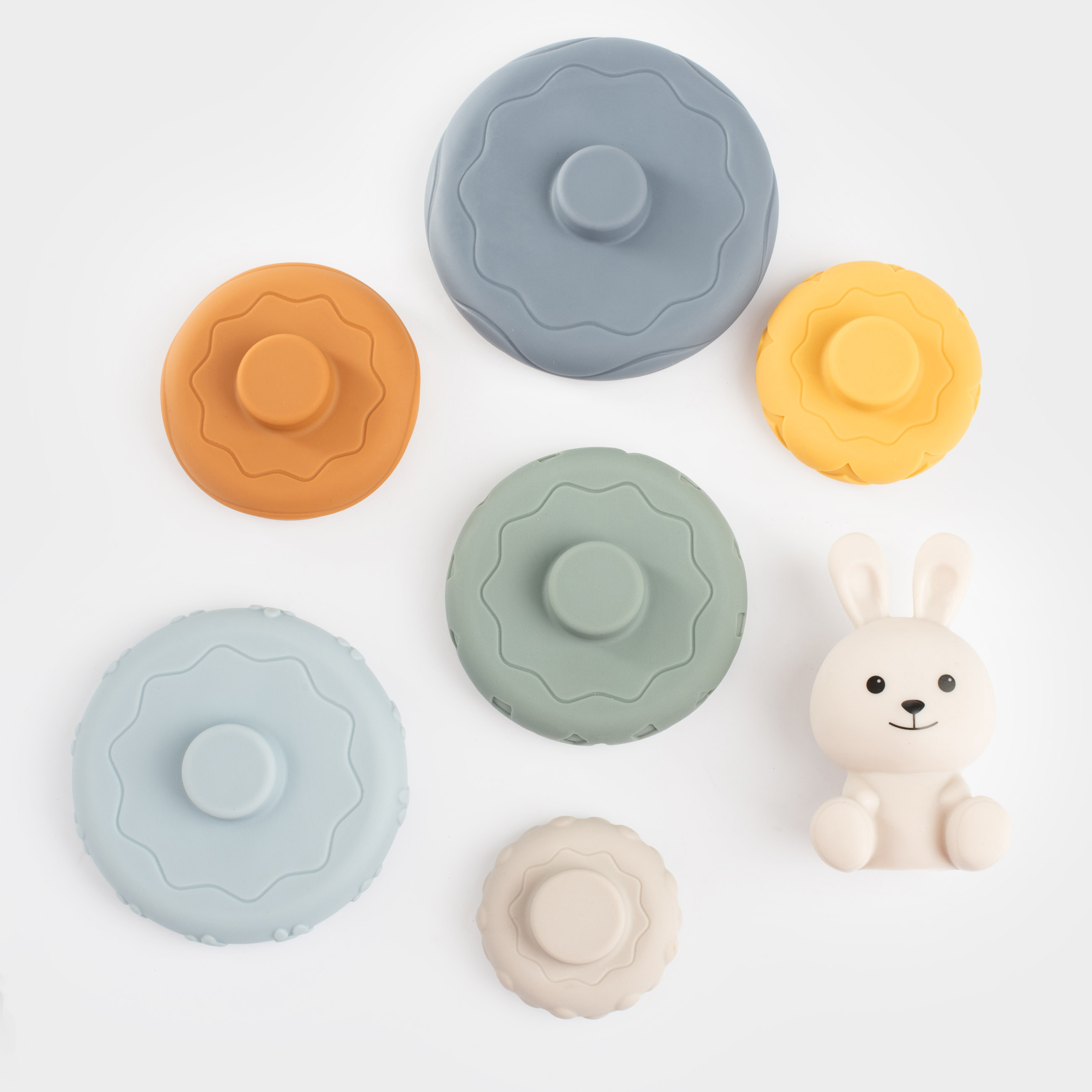 Игрушка развивающая, 19 см, 7 пр, ПВХ, цветная, Пирамидка зайка, Kiddy, image-1
