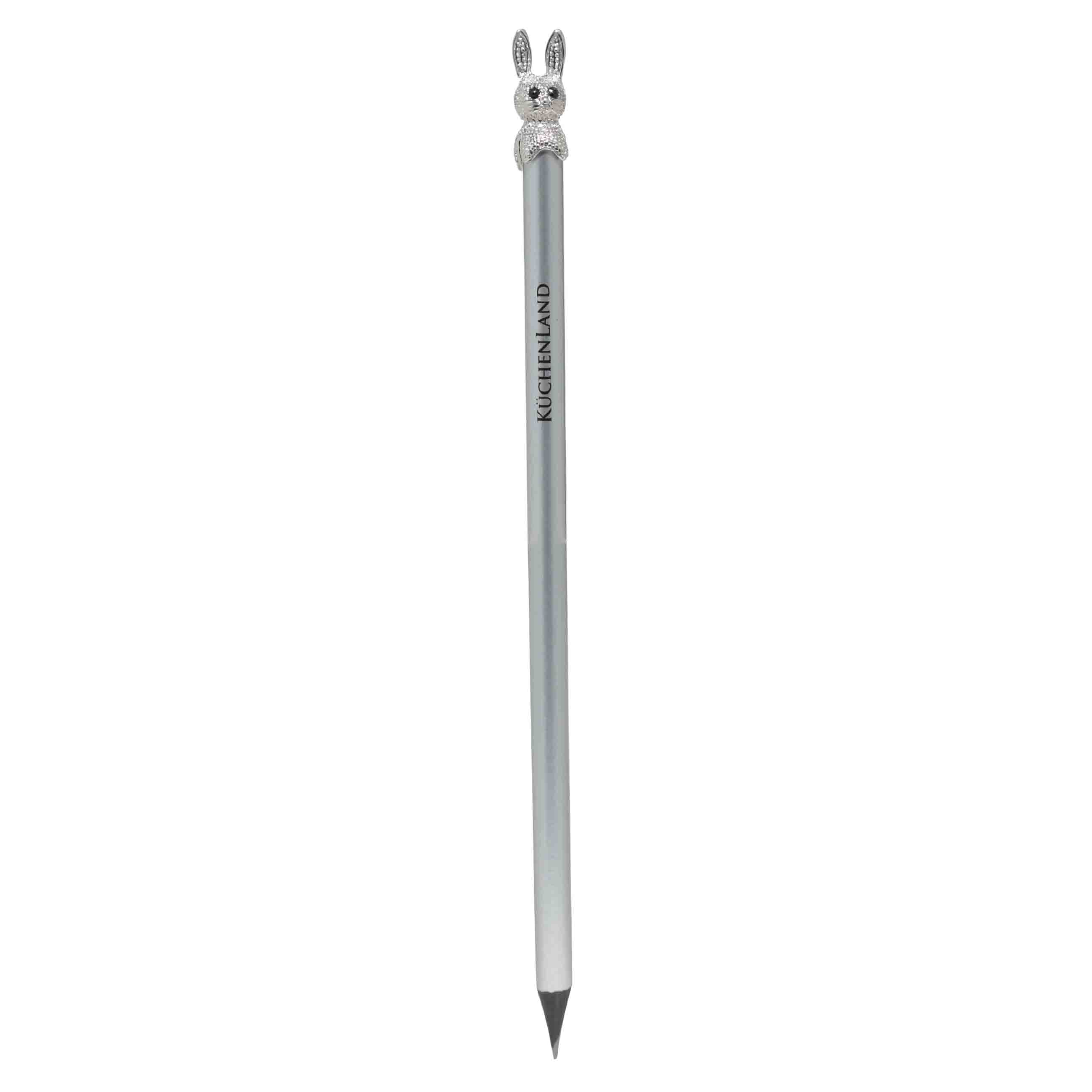 Ручка шариковая, 14 см, с фигуркой, серебристая, Заяц, Draw figure, image-1