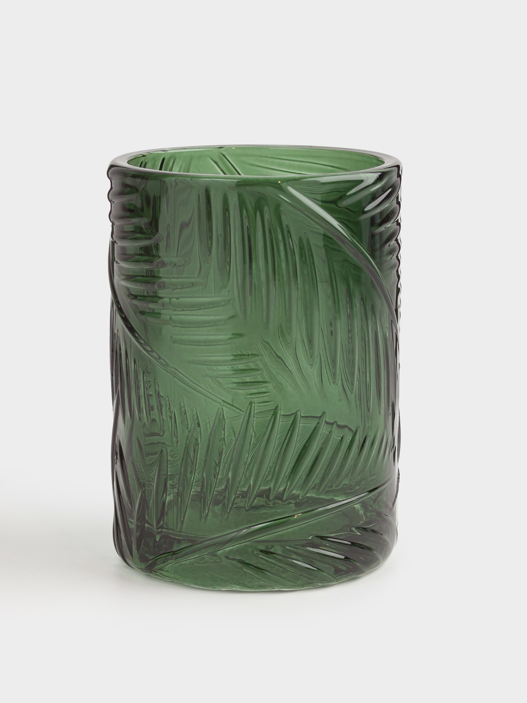 Стакан для ванной комнаты, 11 см, стекло, зеленый, Тропические листья, Tropical leaves, image-0