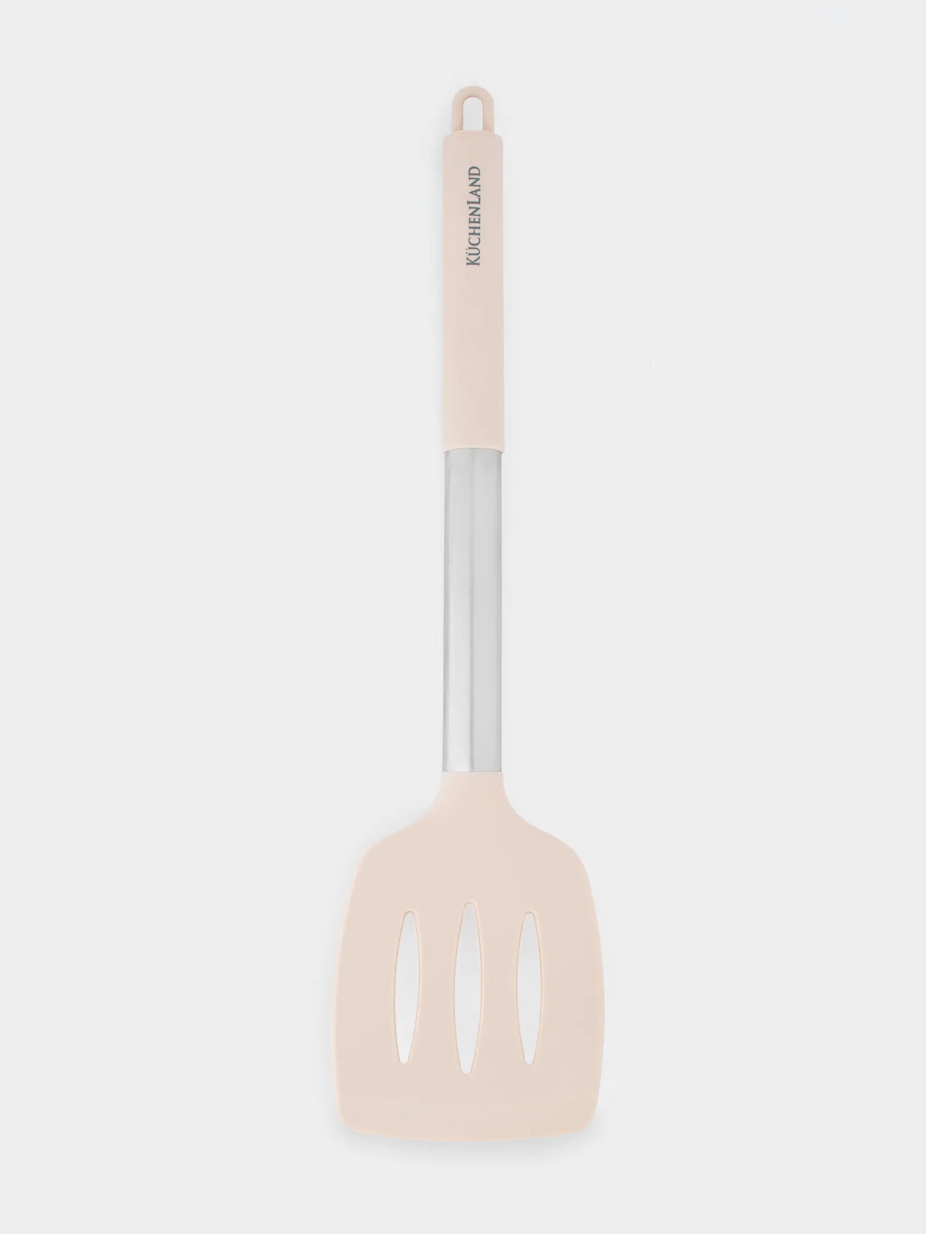 Лопатка, 34 см, с прорезями, силикон/сталь, серо-бежевая, Metallic