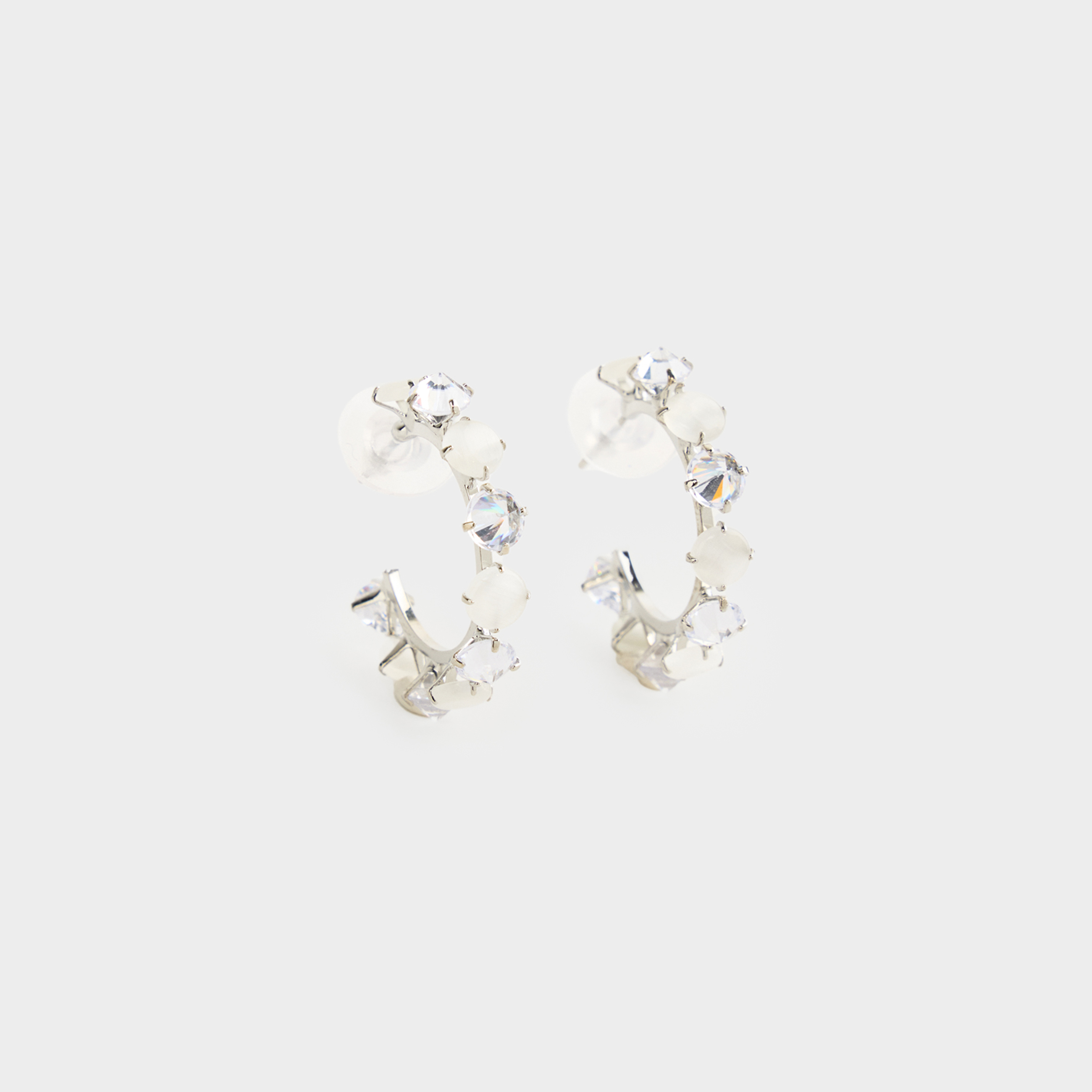 Серьги-пусеты, 3 см, 2 шт, металл/циркон/опал, серебристые, Кристаллы, Jewelry crystal