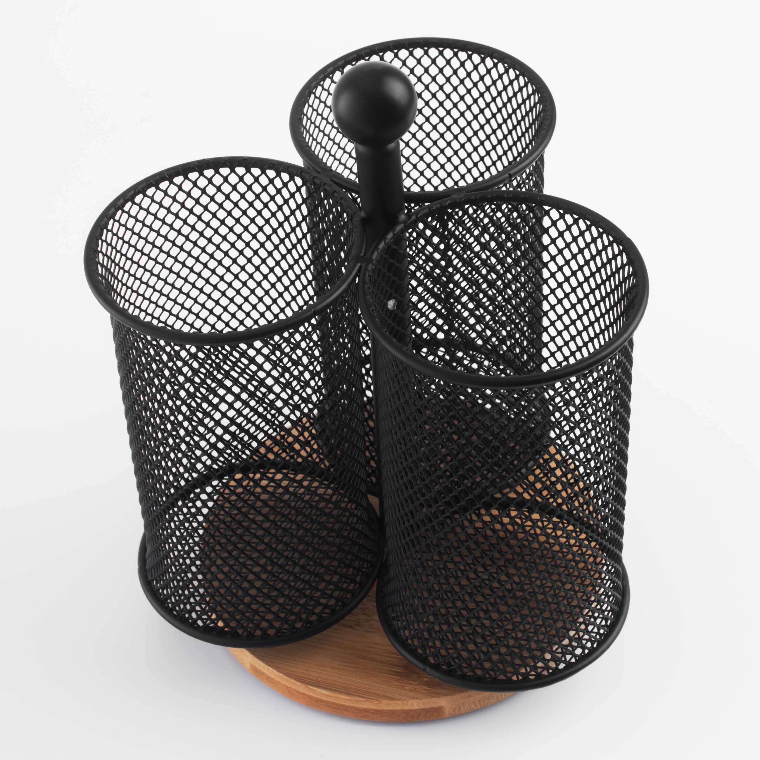 Ас үйге арналған стенд, 15 см, 3 бөлік, тұтқасы бар, металл / бамбук, Қара, X-Loft, image-2