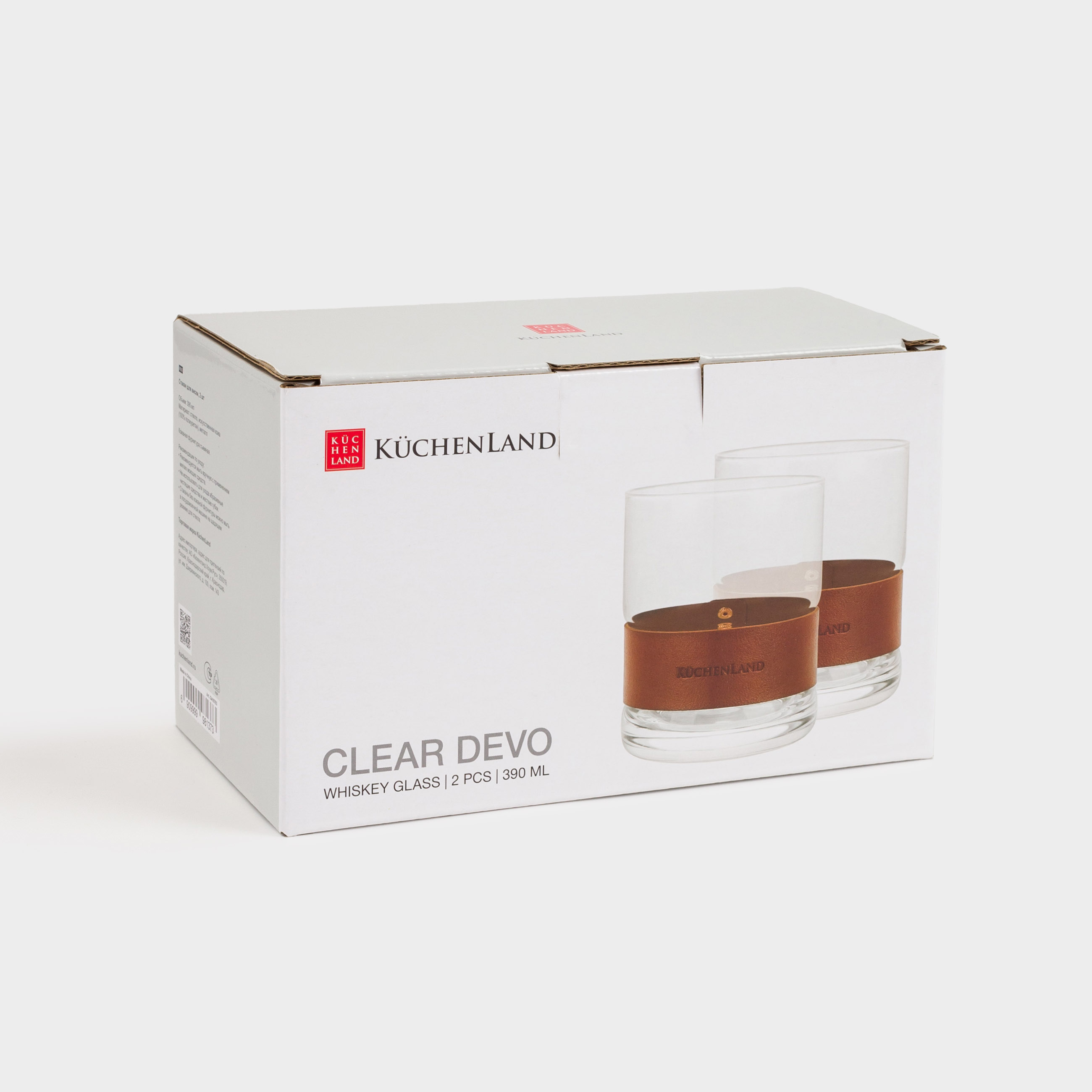 Стакан для виски, 10 см, 390 мл, 2 шт, стекло/искусственная кожа, Clear devo, image-3