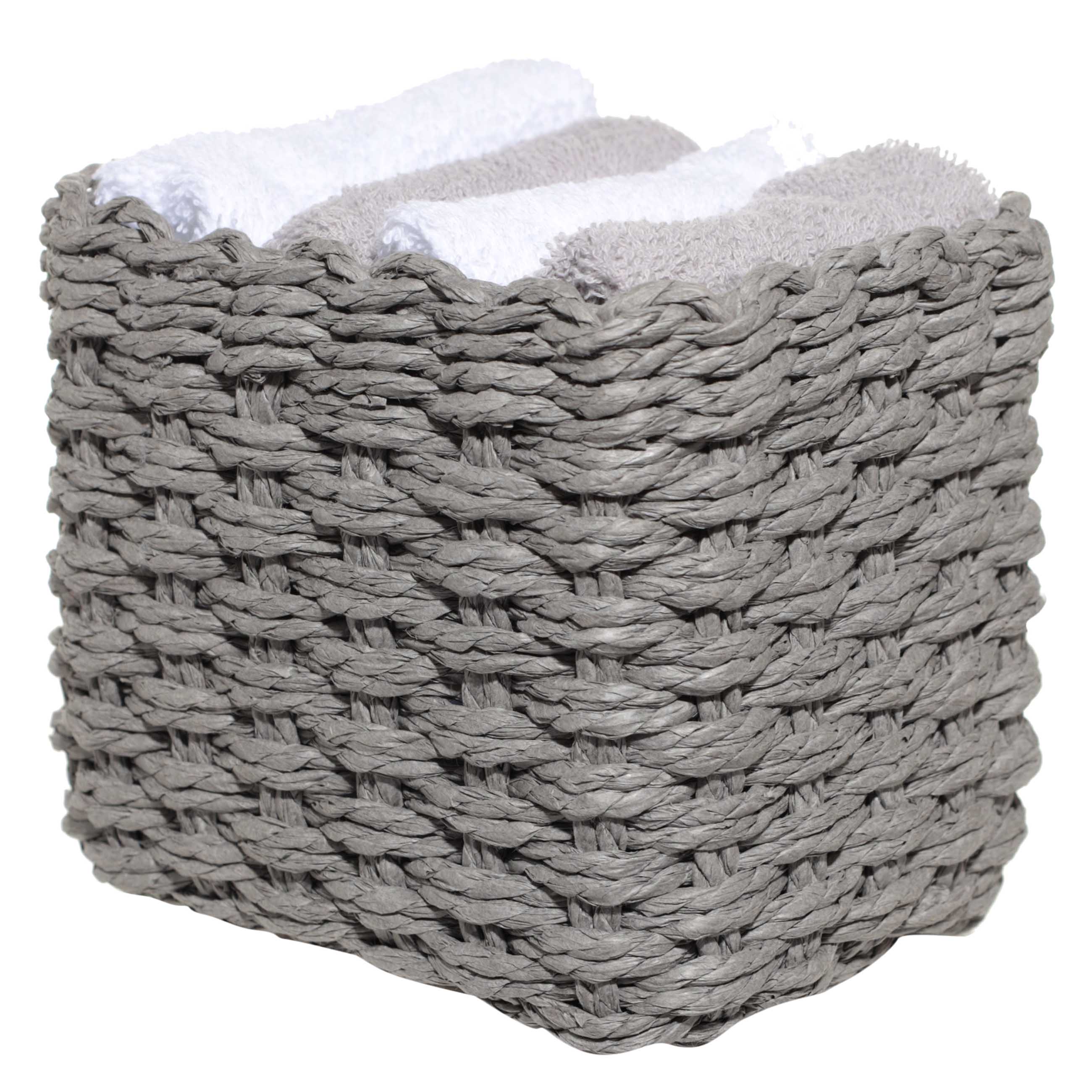 Полотенце, 30х30 см, 4 шт, в корзине, хлопок/целлюлоза, серое/белое, Basket towel, image-1