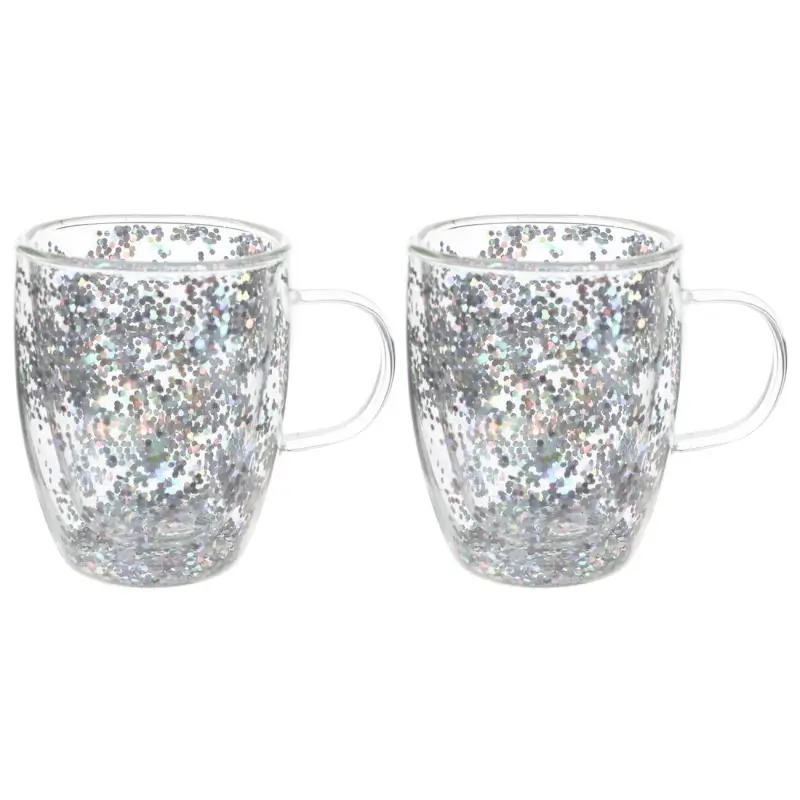 Кружка, 290 мл, 2 шт, стекло Б, с серебристыми блестками, Air sparkly