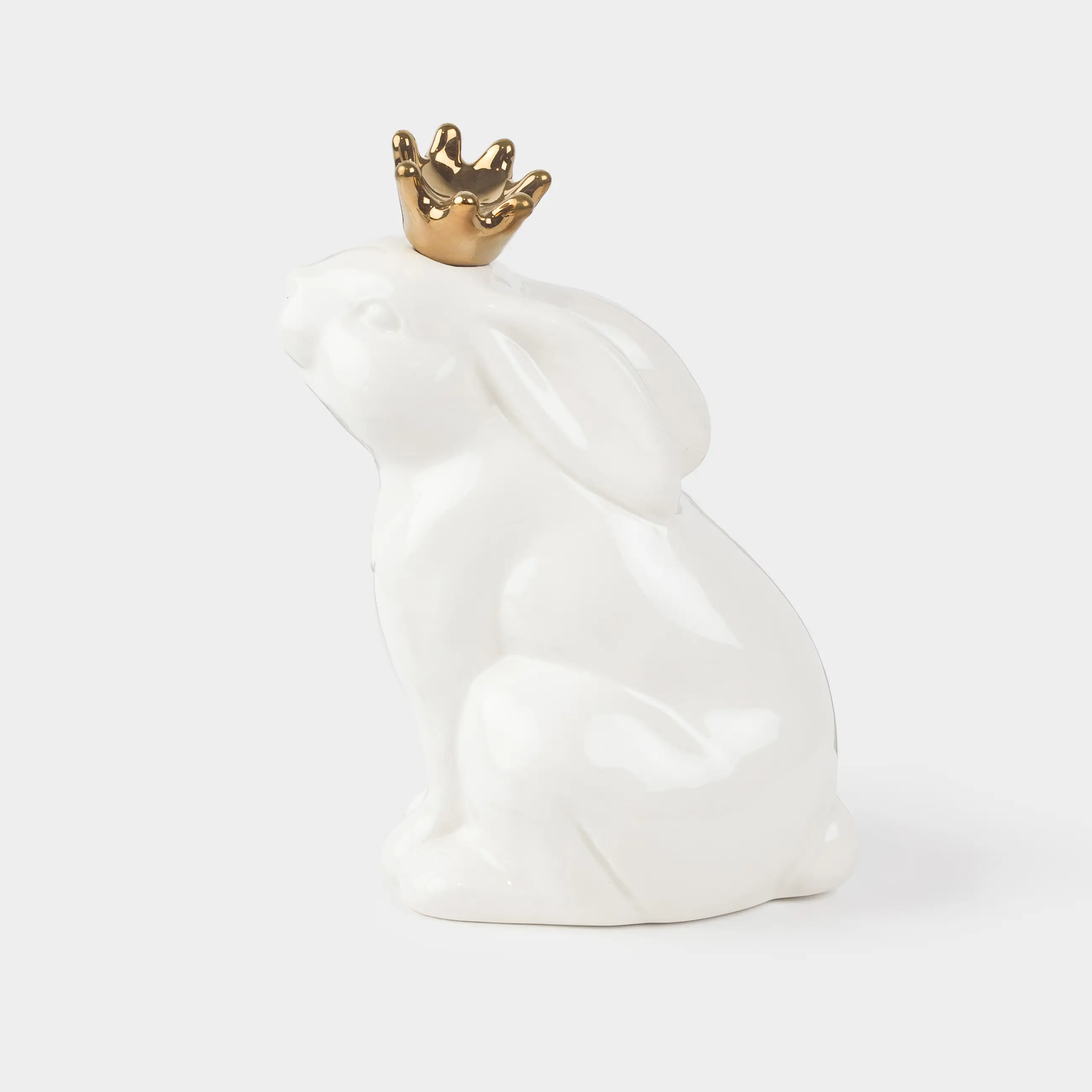 Статуэтка, 15 см, керамика, бело-золотистая, Кролик в короне, Easter gold, image-0