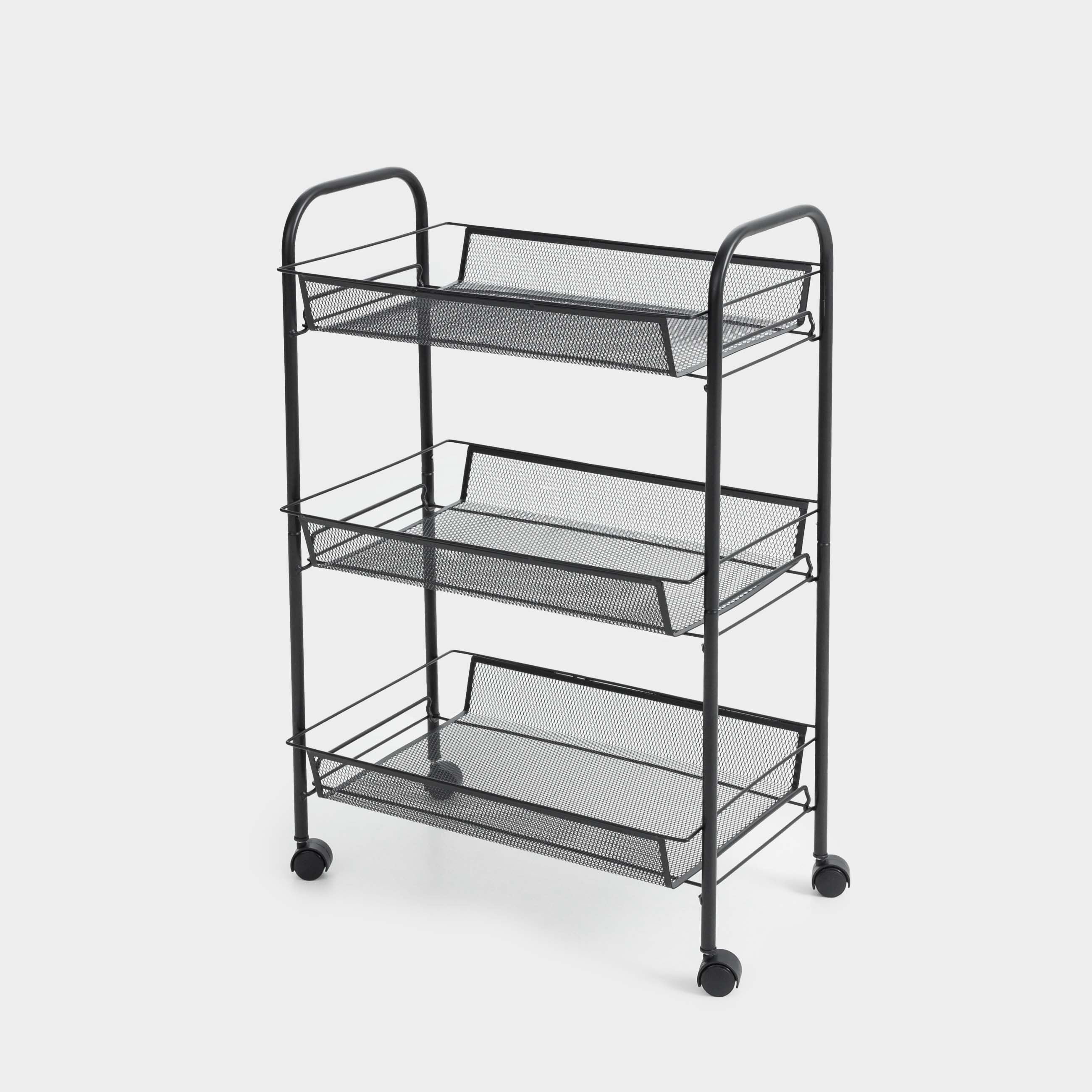 Этажерка, 3-х ярусная, 44х26х63 см, на колесах, сталь/пластик, черная, Compact black, image-0