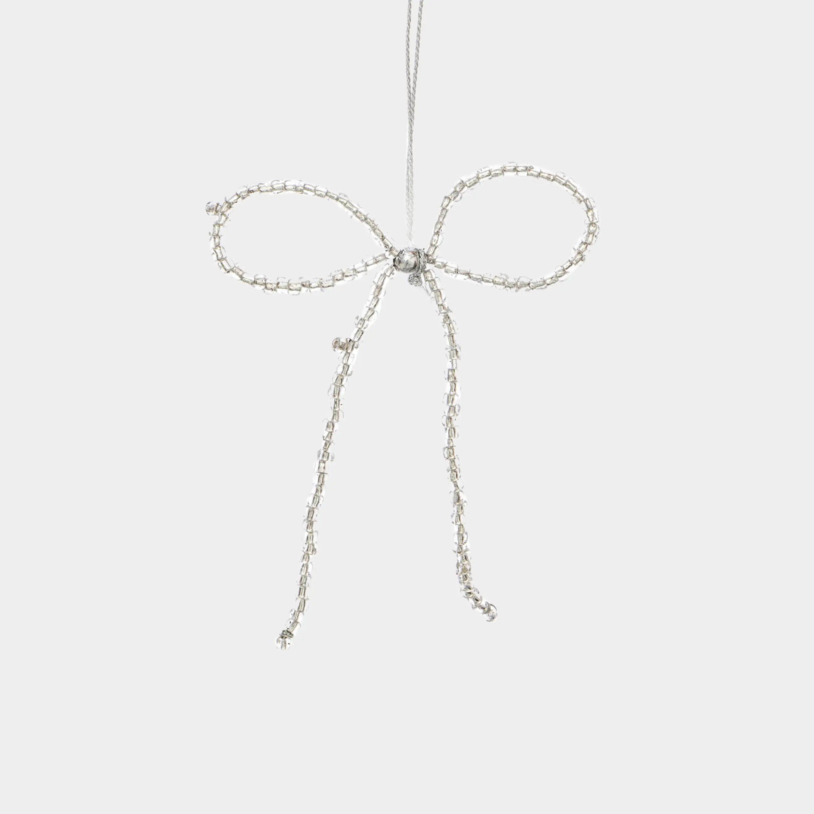 Игрушка елочная, 10 см, бисер/металл, серебристая, Бант, Beads figure