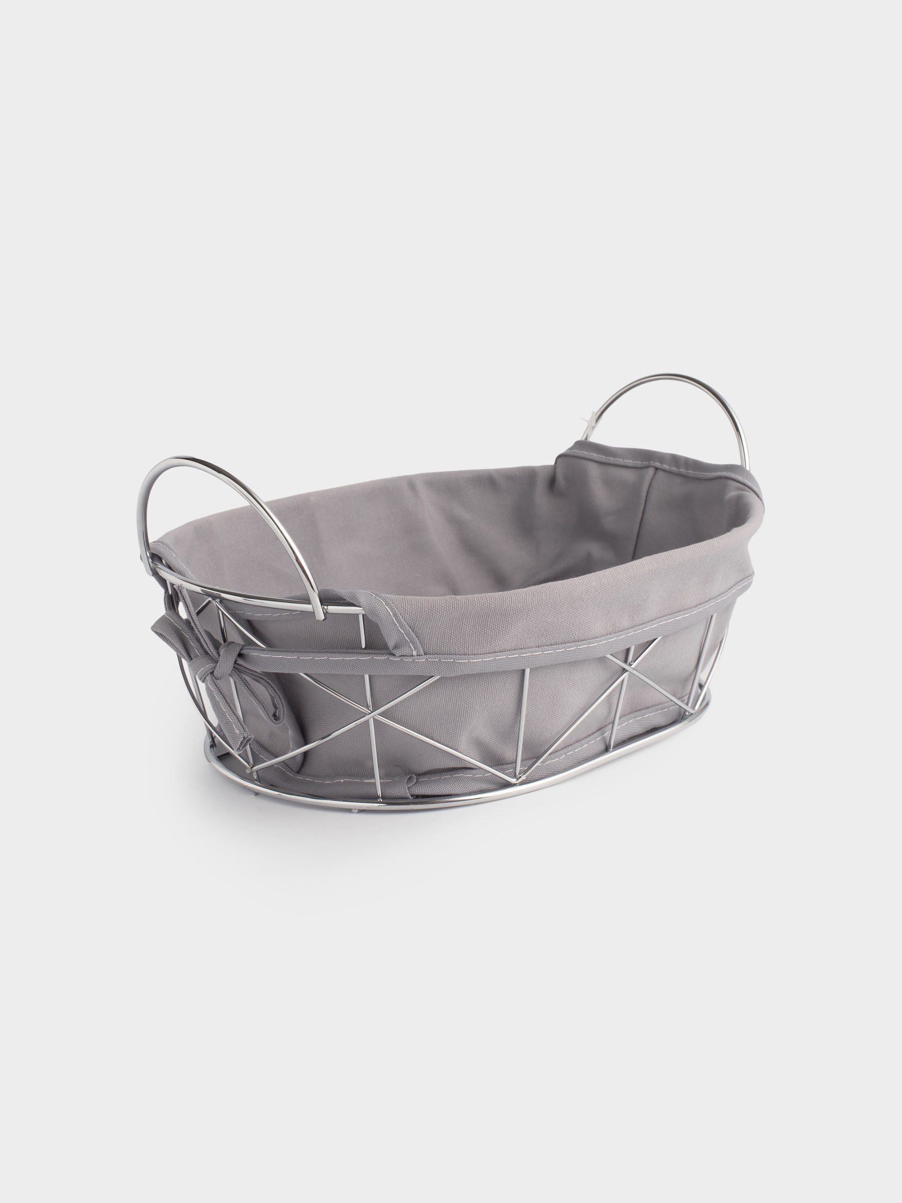 Нан себеті, 28х20 см, мақта/металл, сопақ, сұр/күміс, Twist silver, image-2