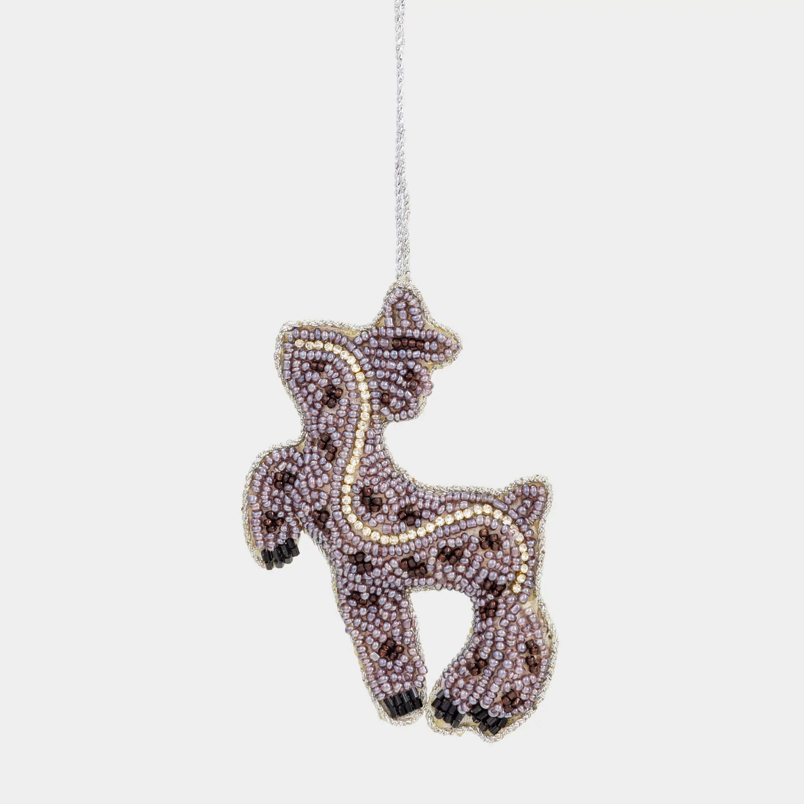 Игрушка елочная, 10 см, бисер/полифилл, серо-фиолетовая, Олень, Beads figure