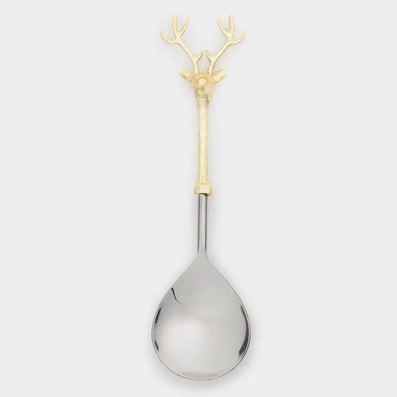 Ложка сервировочная, 30 см, сталь/латунь, золотистая, Голова оленя, Arctic deer, image-0