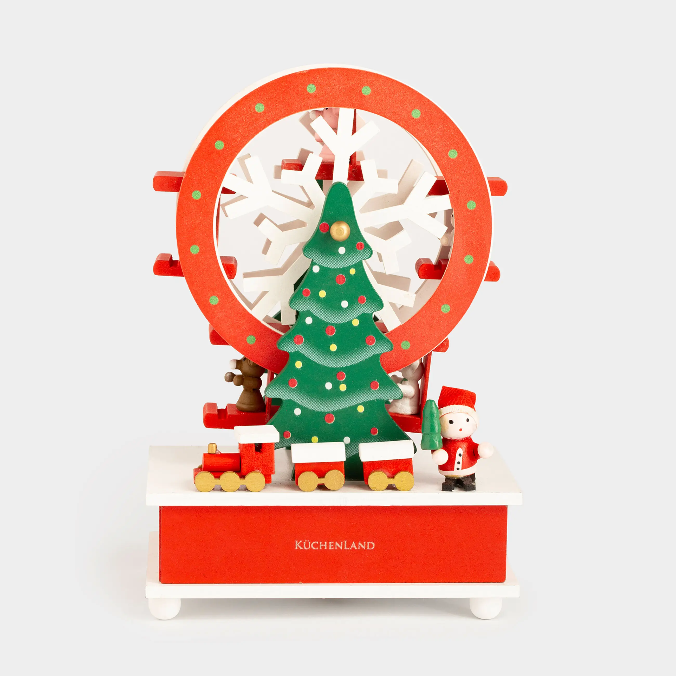 Статуэтка музыкальная, 20 см, заводная, МДФ, красно-белая, Карусель-елка, Christmas style