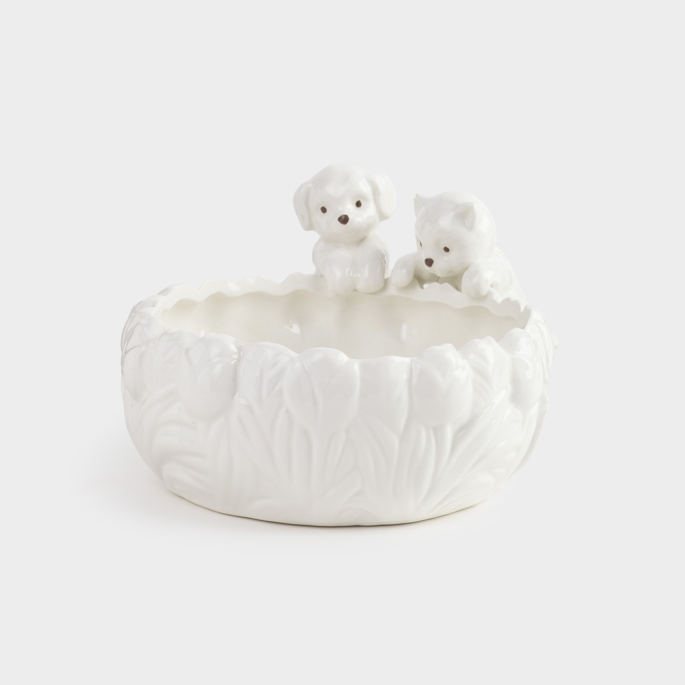 Конфетница, 16х7 см, керамика, молочная, Кот и собака с тюльпанами, Tulip, image-0