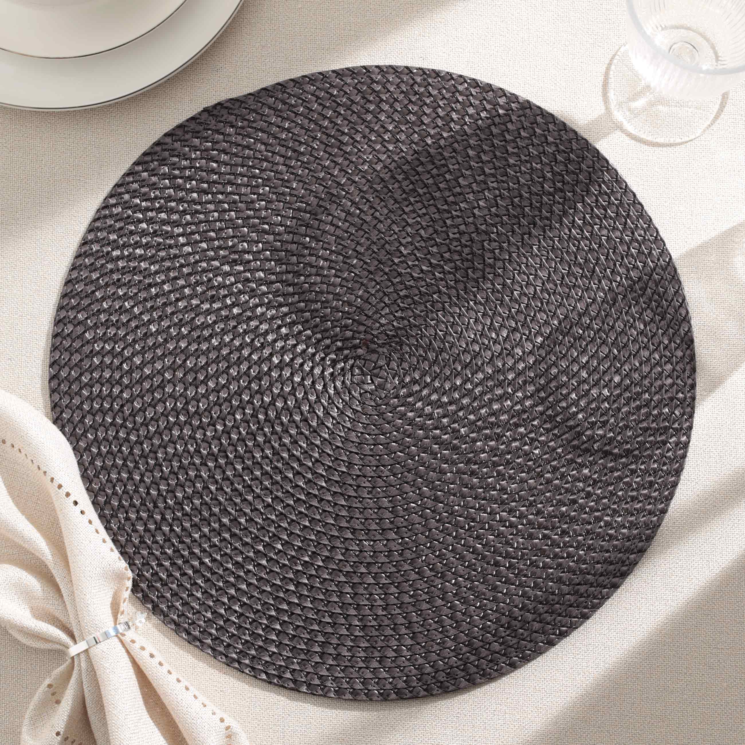 Салфетка под приборы, 38 см, полипропилен/ПЭТ, круглая, коричневая, Circle braid, image-0