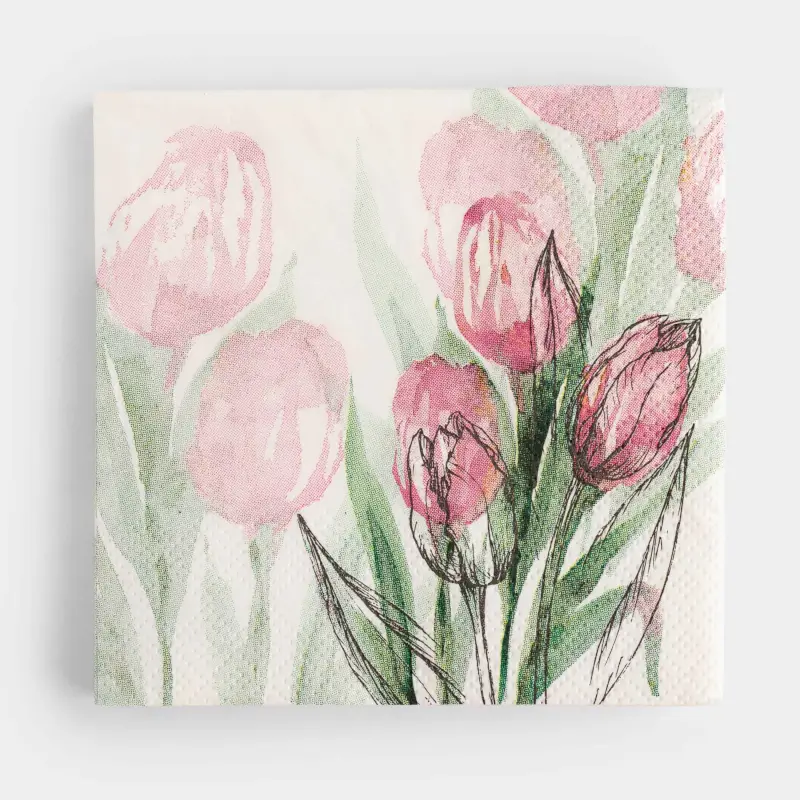 Салфетки бумажные, 21х21 см, 20 шт, квадратные, белые, Тюльпаны, Tulip garden ,image-0