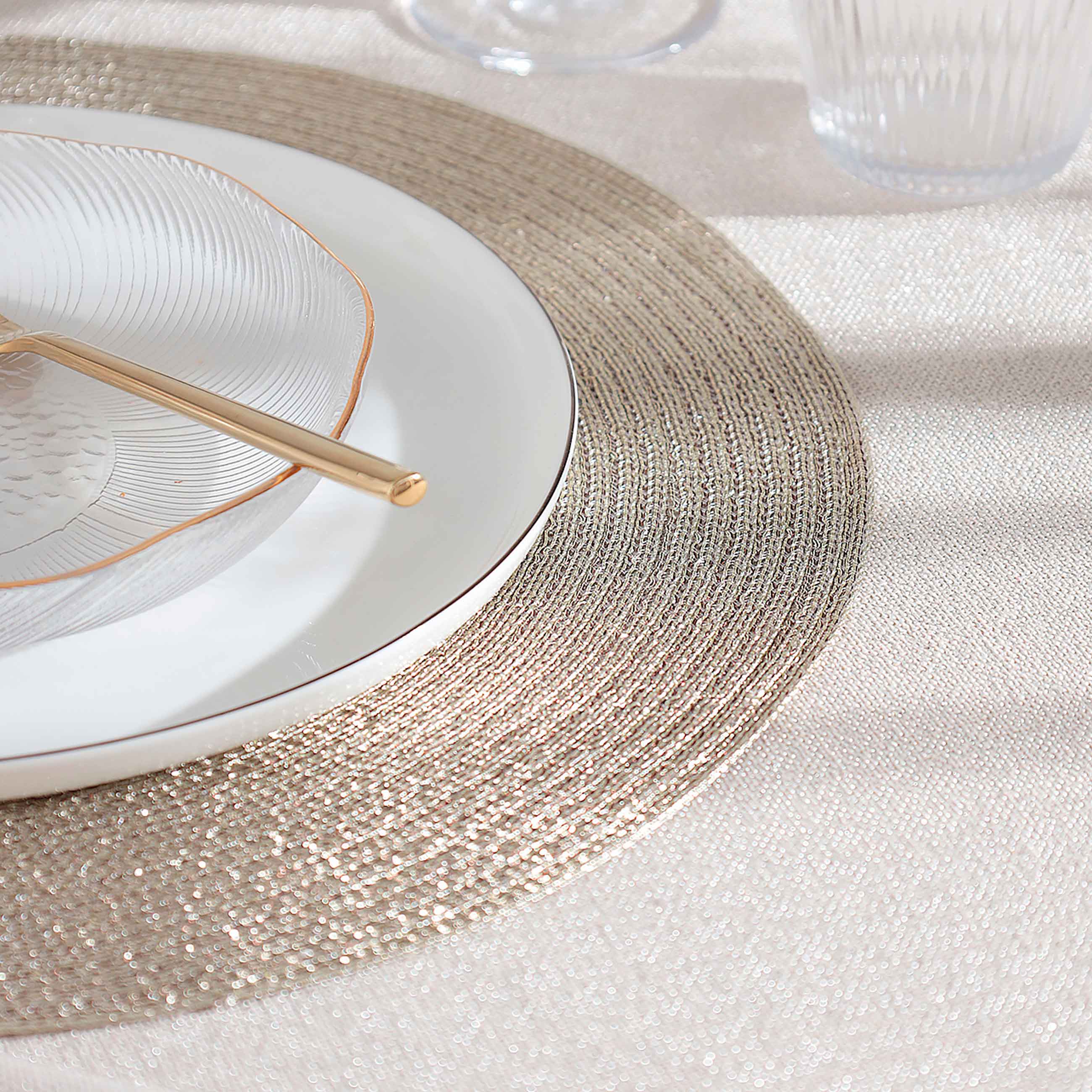 Салфетка под приборы, 38 см, полиэстер, круглая, шампань, Rotary shine, image-2