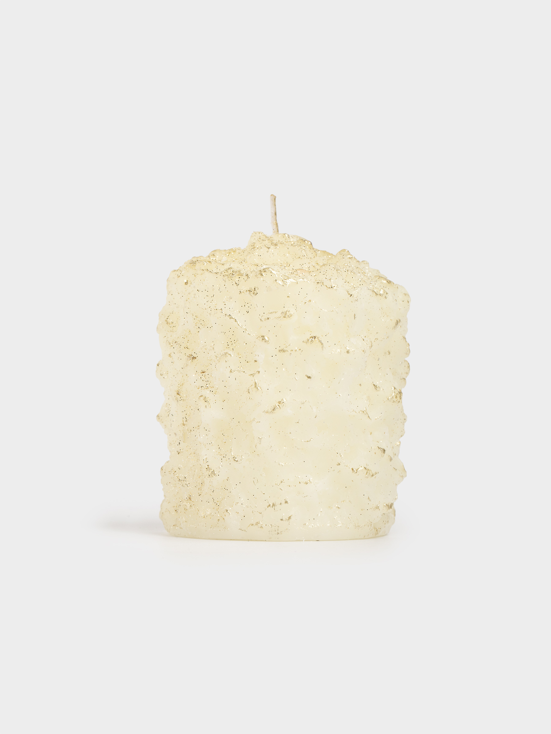 Шам, 7х9 см, цилиндрлік, жылтырақтары бар, шампан, Қатқан қар, Snowy candle, image-1
