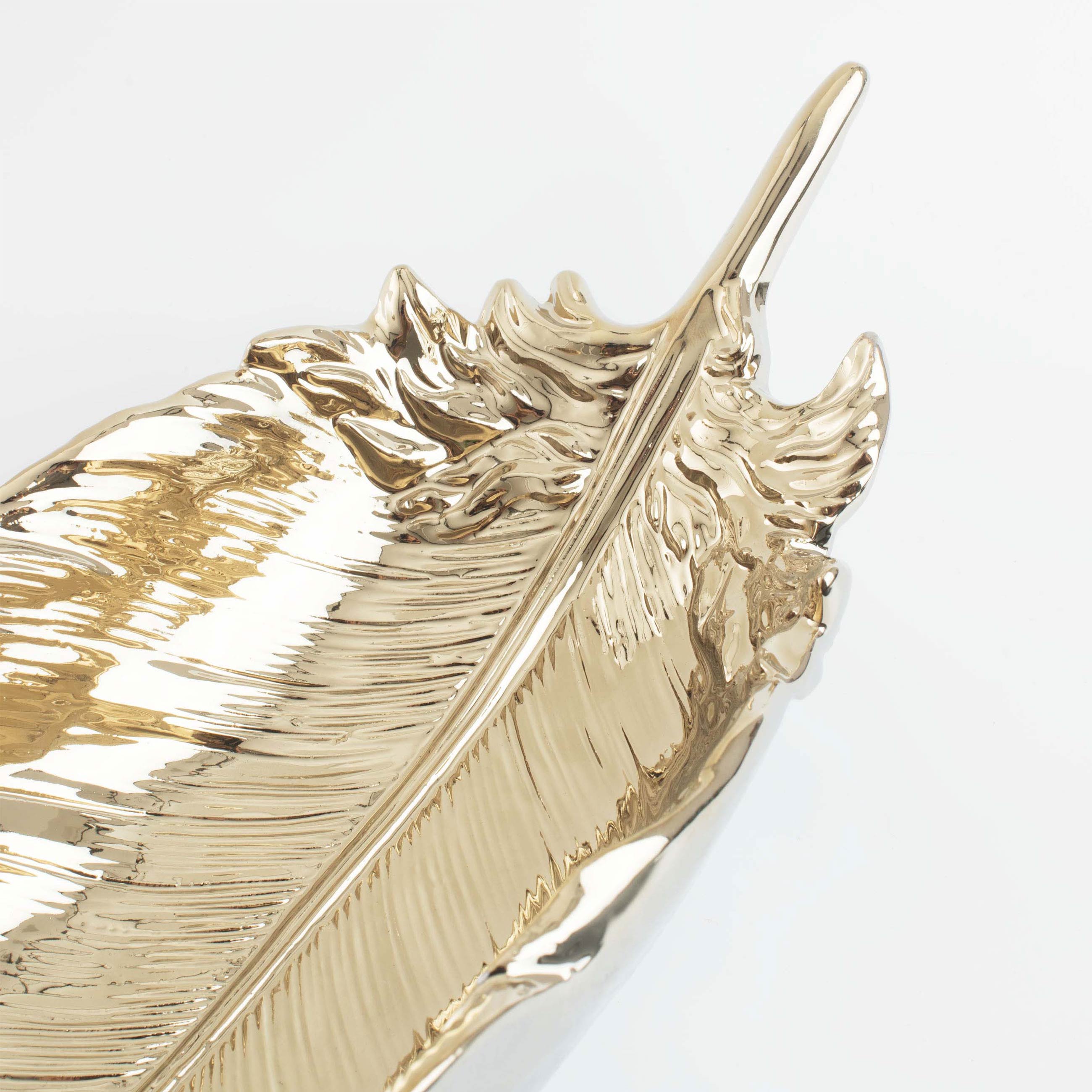 Блюдо декоративное, 36х13 см, фарфор P, золотистое, Перо, Feather, image-4