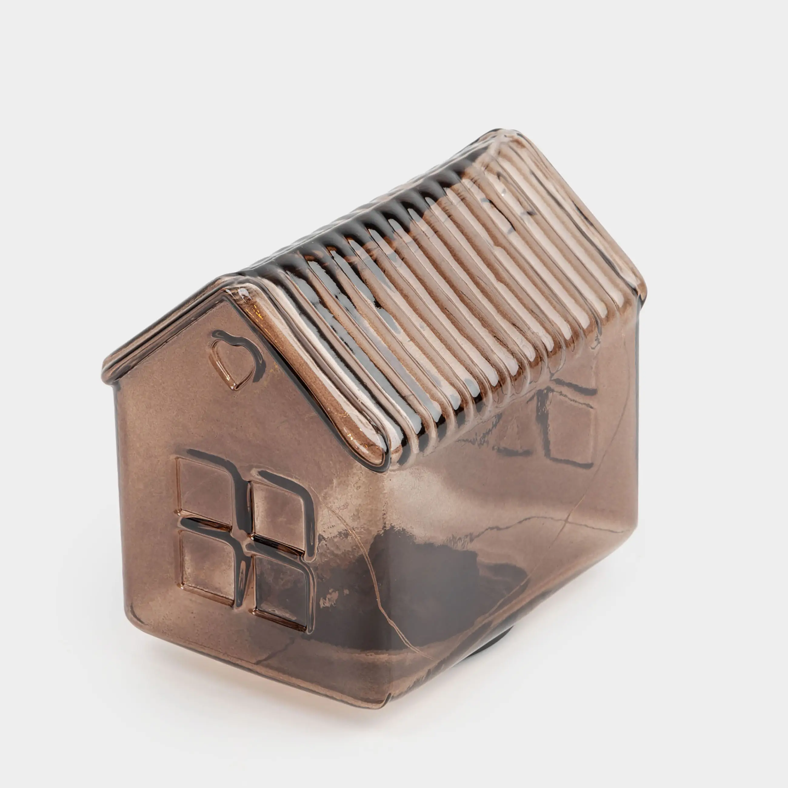 Сәндік шам, 12х12 см, шыны, қоңыр, Үй, House shape