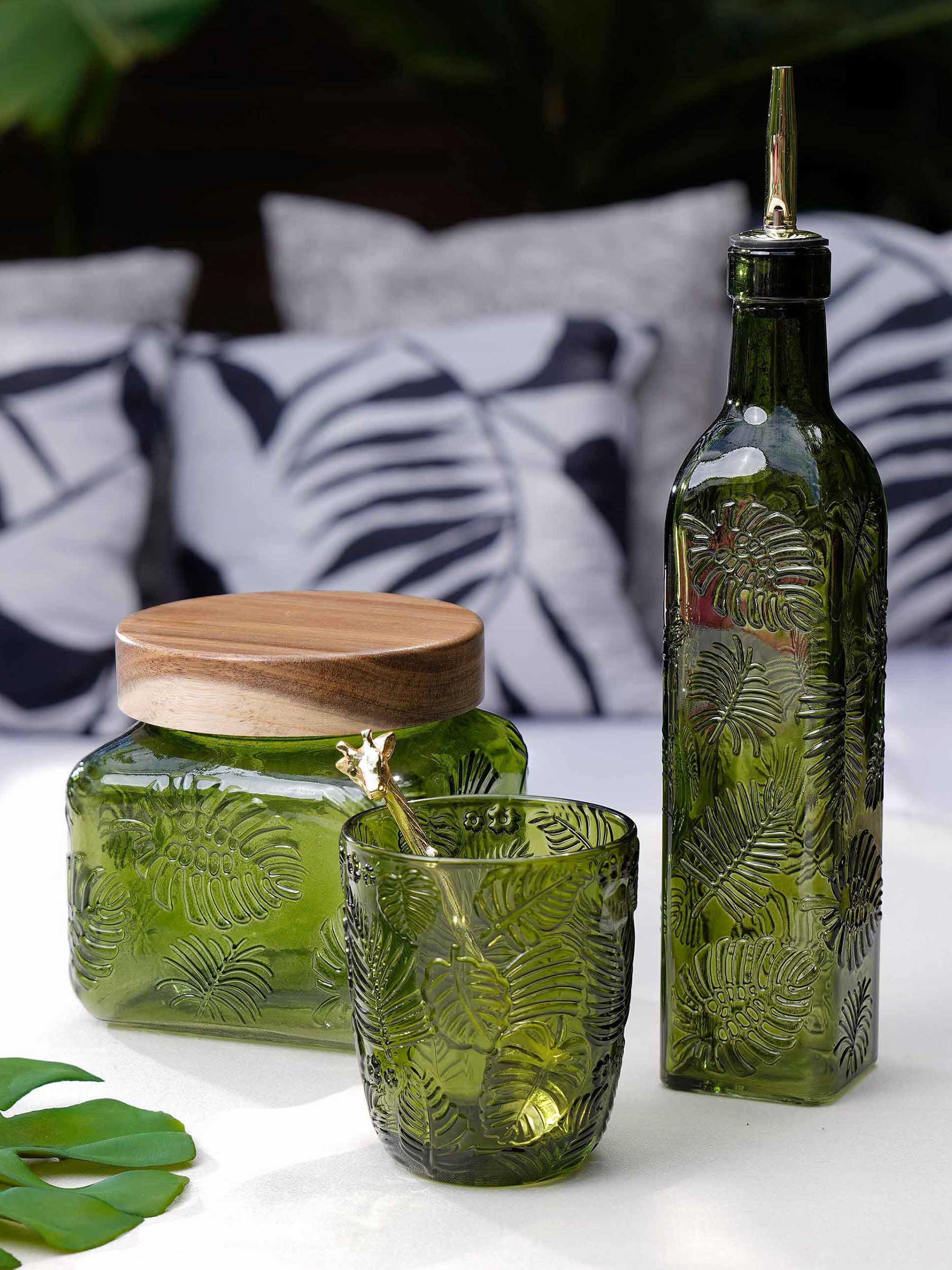 Стакан, 10 см, 300 мл, стекло Р, зеленый, Монстера, Tropical leaves, image-7