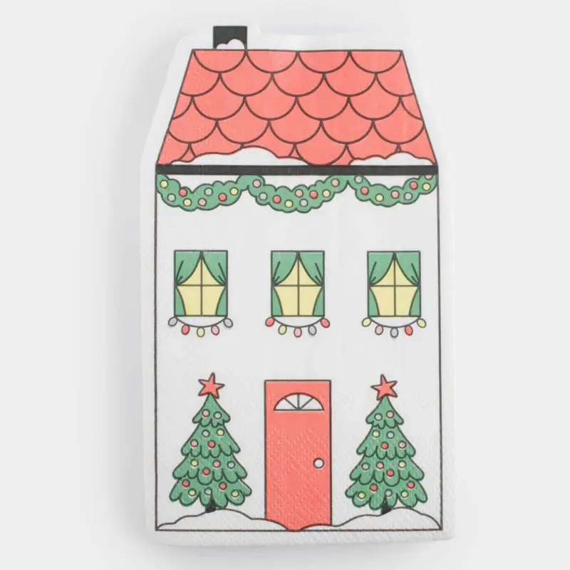 Қағаз майлықтар, 33х33 см, 20 дана, бұйра, ақ, Жаңа жылдық үй, House built
