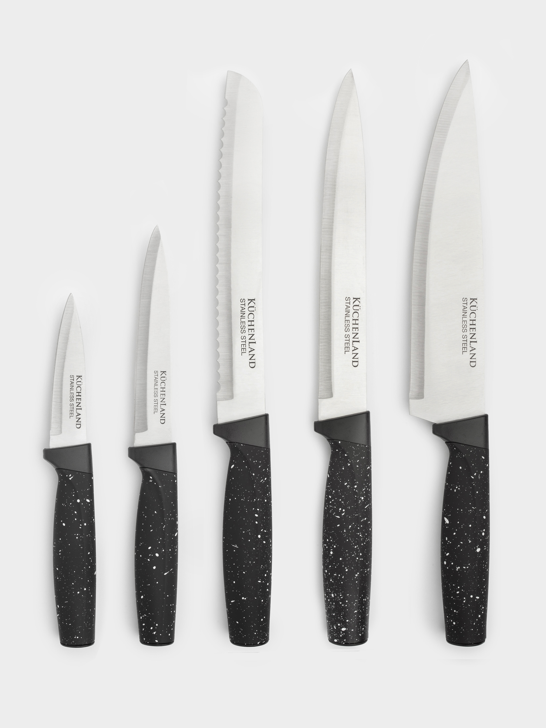 Набор ножей, 5 пр, в подставке, сталь/пластик, черный, в крапинку, Steel speckled, image-3