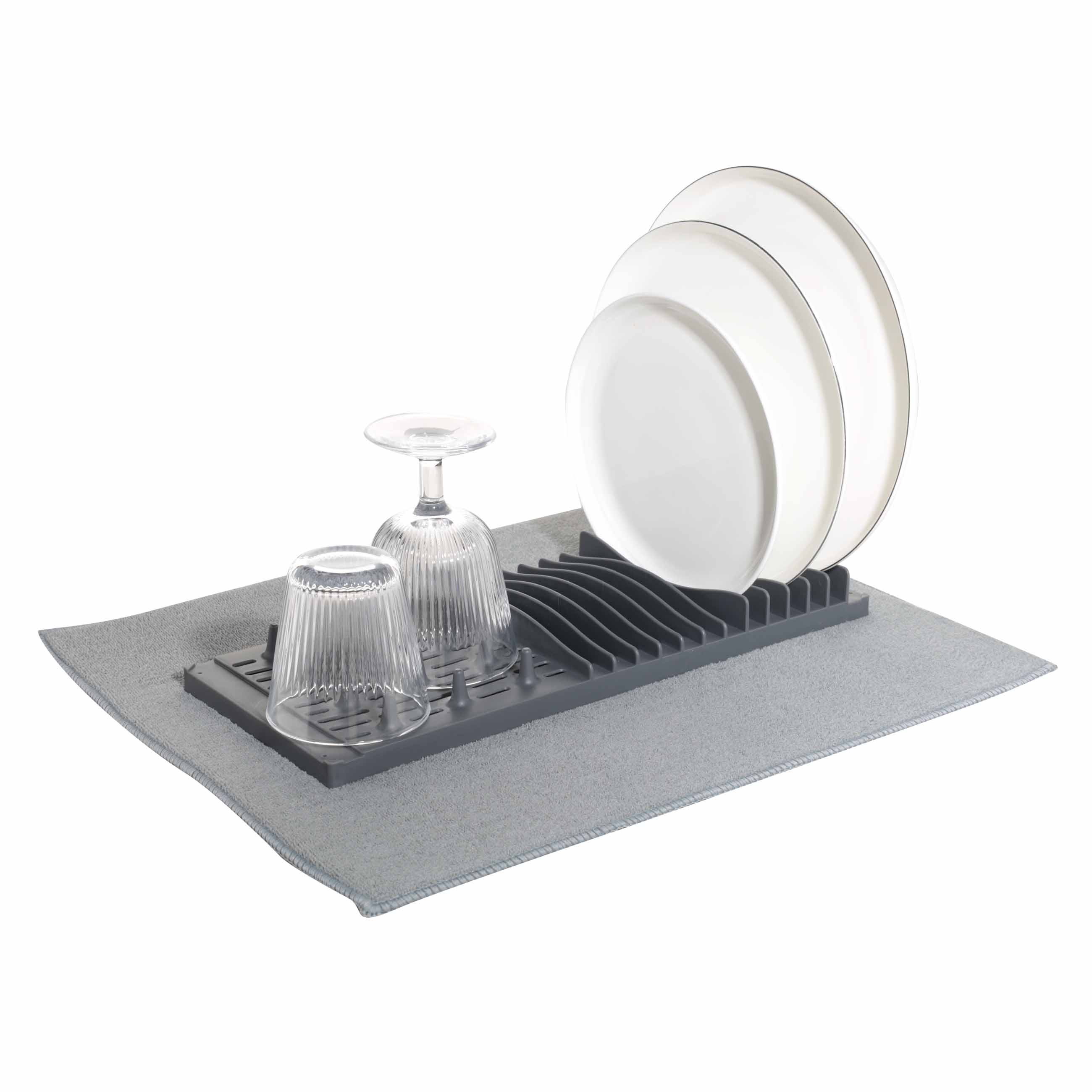Коврик для сушки посуды с подставкой, 40х50 см, микрофибра/пластик, серый, Keeping изображение № 5